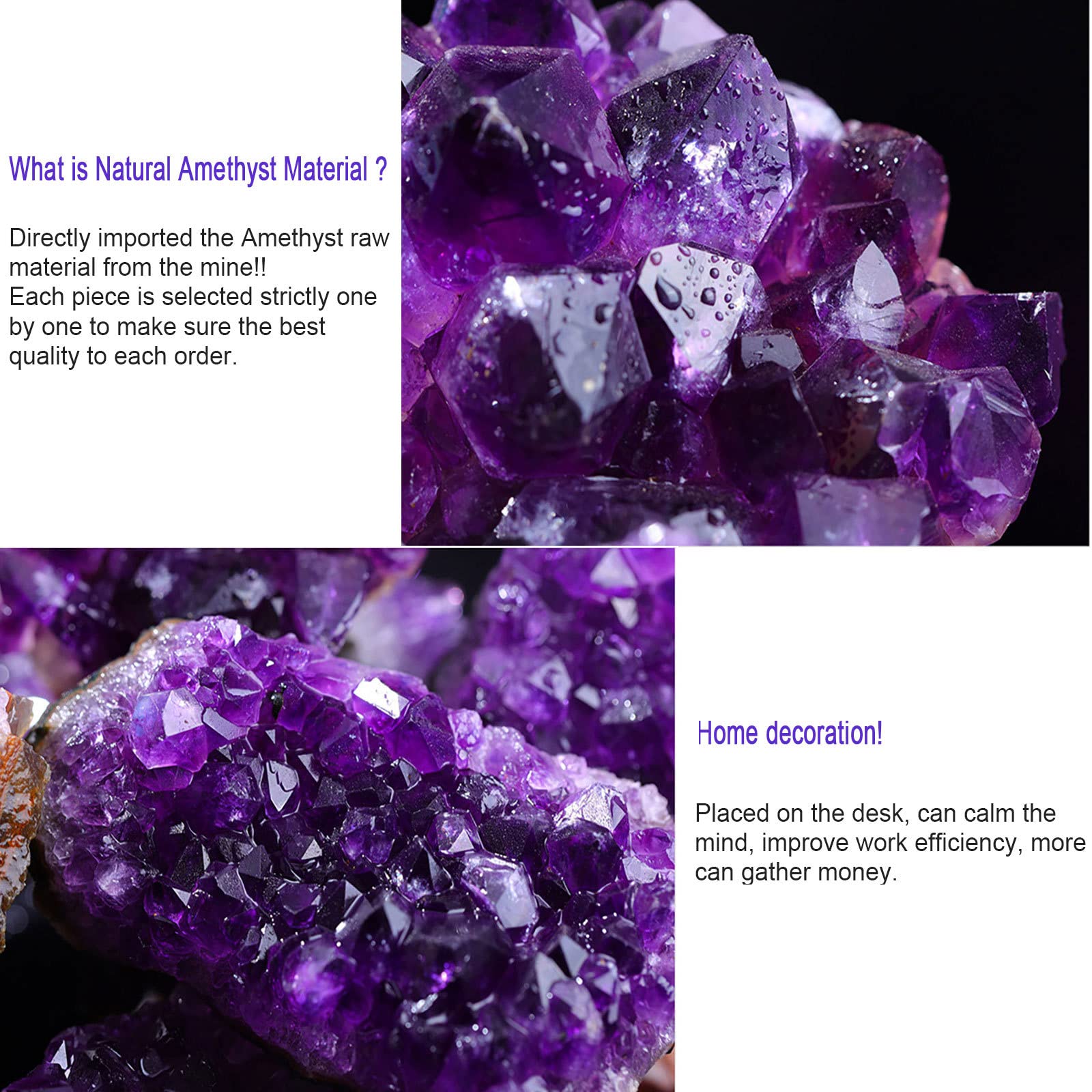 AAKOMA Amatista Cristal Geoda Adornos de Cueva de Cristal de Cuarzo Cúmulo de Cristal Natural Cúmulos de Amatista de Piedras Preciosas crudas Regalo Premium for coleccionistas,A (Color : XS)