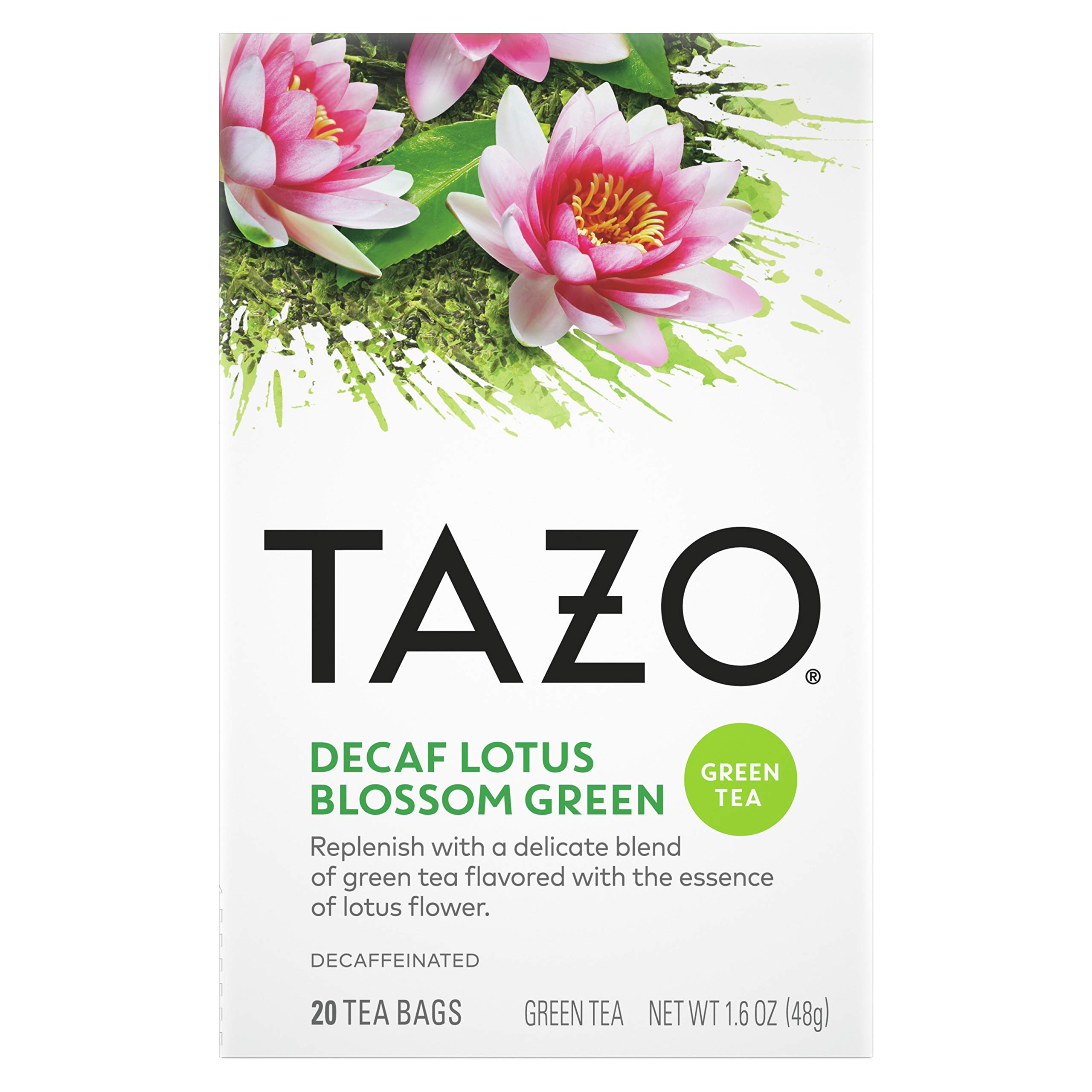 TAZOEnveloped Hot Tea Bags For a Warm Beverage Lotus Blossom Green Tea Herbal, Non GMO, Non caffeinated Tea 20 ct