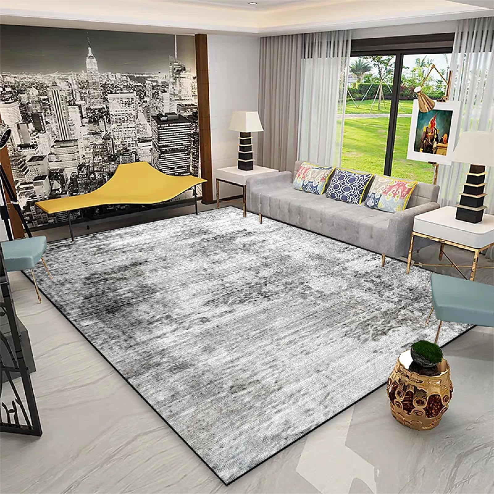 Tapis géométrique moderne de salon 80x160cm en flanelle douce de couleur claire