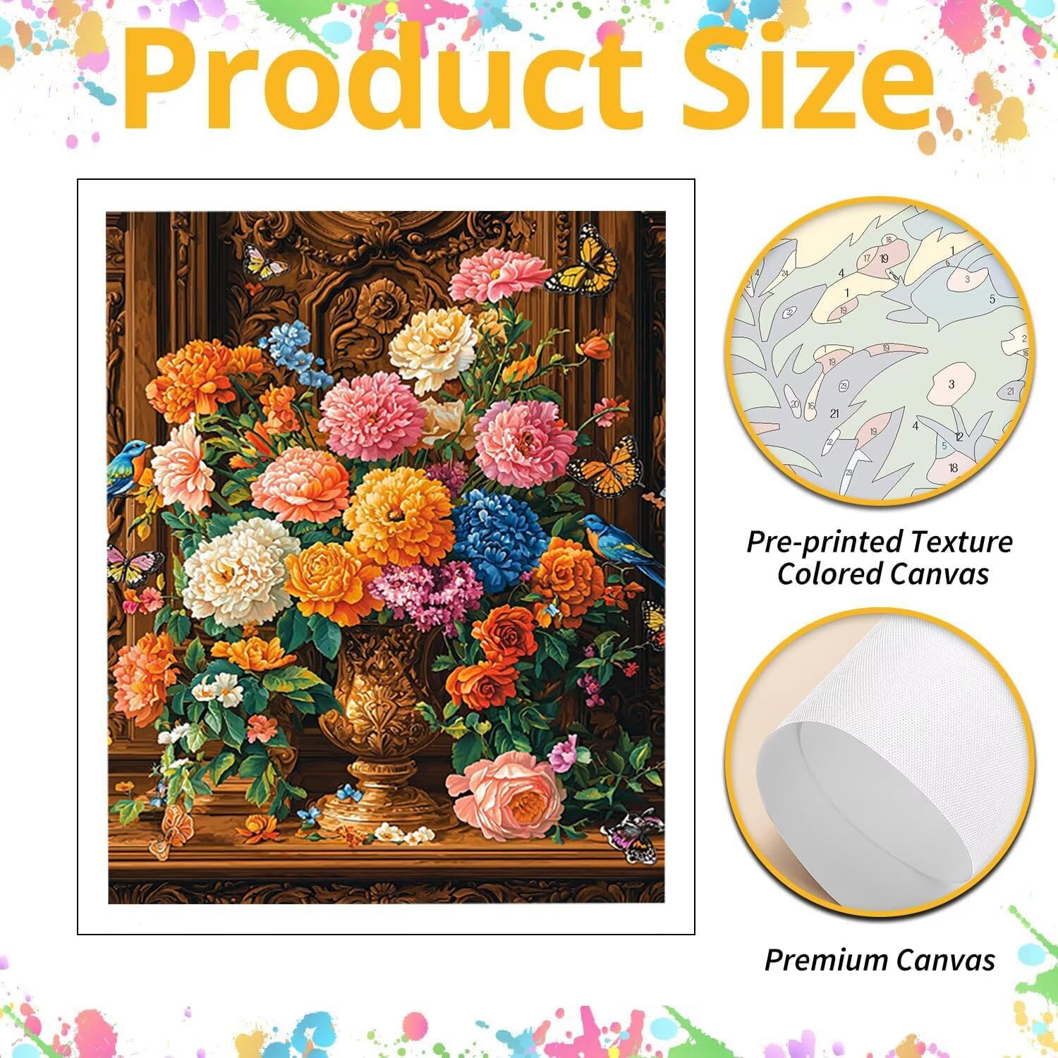 WEISHIWE Blumenvase Malen Nach Zahlen Erwachsene Anfänger, 80x100cm c-411 | Malen nach Zahlen Erwachsene Leinwand Kit, DIY Handgemalt Ölgemälde Set mit 3-Pinseln und Acrylfarbe für Wanddeko,Ohne Rahmen