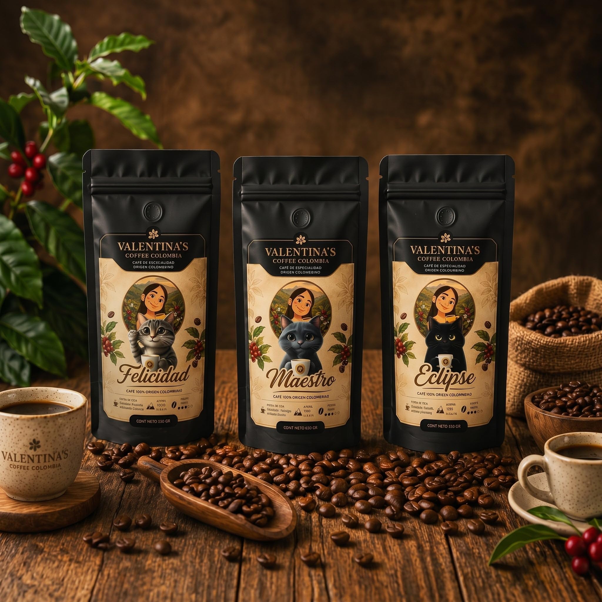 Trio Armonia | Felicidad + Maestro + Eclipse | 3x500 gr | En Grano | Intensidad Media | 100% Café Colombiano de Especialidad | Eclipse, Felicidad, Maestro
