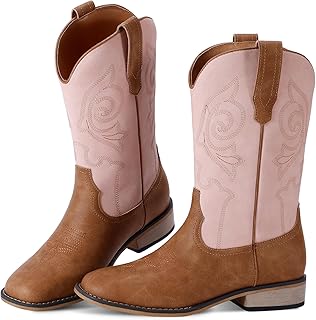RLW Kids Cowboy Boots for Boys Girls Western Square Toe Youth Cowgirl Boots for