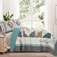Vista 4 de VAPUTAR Juego de ropa de cama tamaño Queen – 3 piezas, edredón bohemio, colcha reversible ligera para dormitorio de granja (floral)