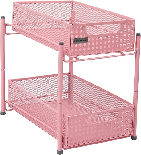 Miniatura 8 de Mind Reader Gabinete, organizador de cestas de almacenamiento de malla, hogar, oficina, cocina, baño, tamaño único, color rosa, 2 niveles