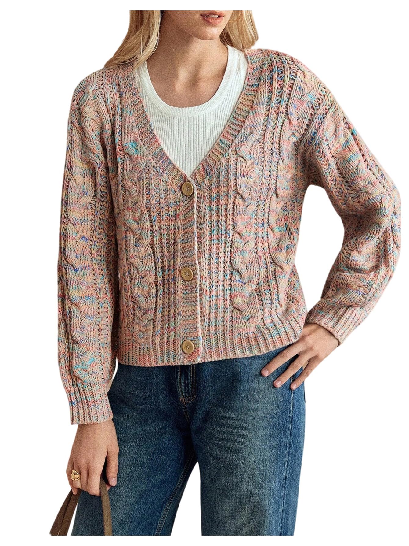 Womens Cable Knit Cardigan Sweaters Y2k Button Down Long Sleeve V Neck Fall Outerwear