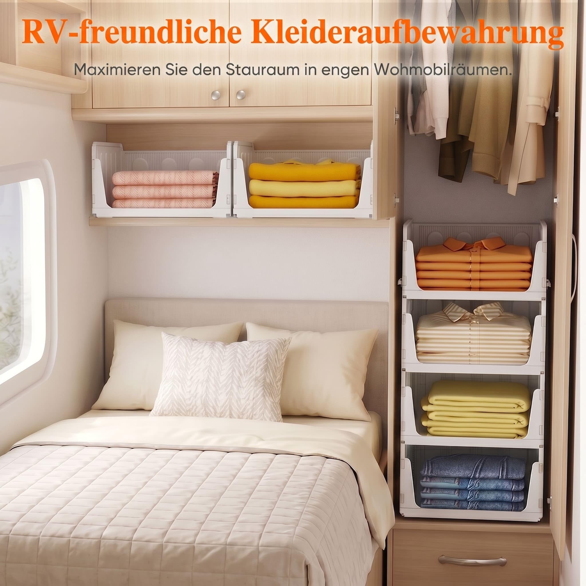 Lifewit 8er Set Stapelbare Kleiderschrank Organizer 42 cm Tief | Ausziehbar Kunststoff Ordnungssystem für Schrank & Einlegeböden, Würfelregale für T-Shirt, Küche, Wohnmobil