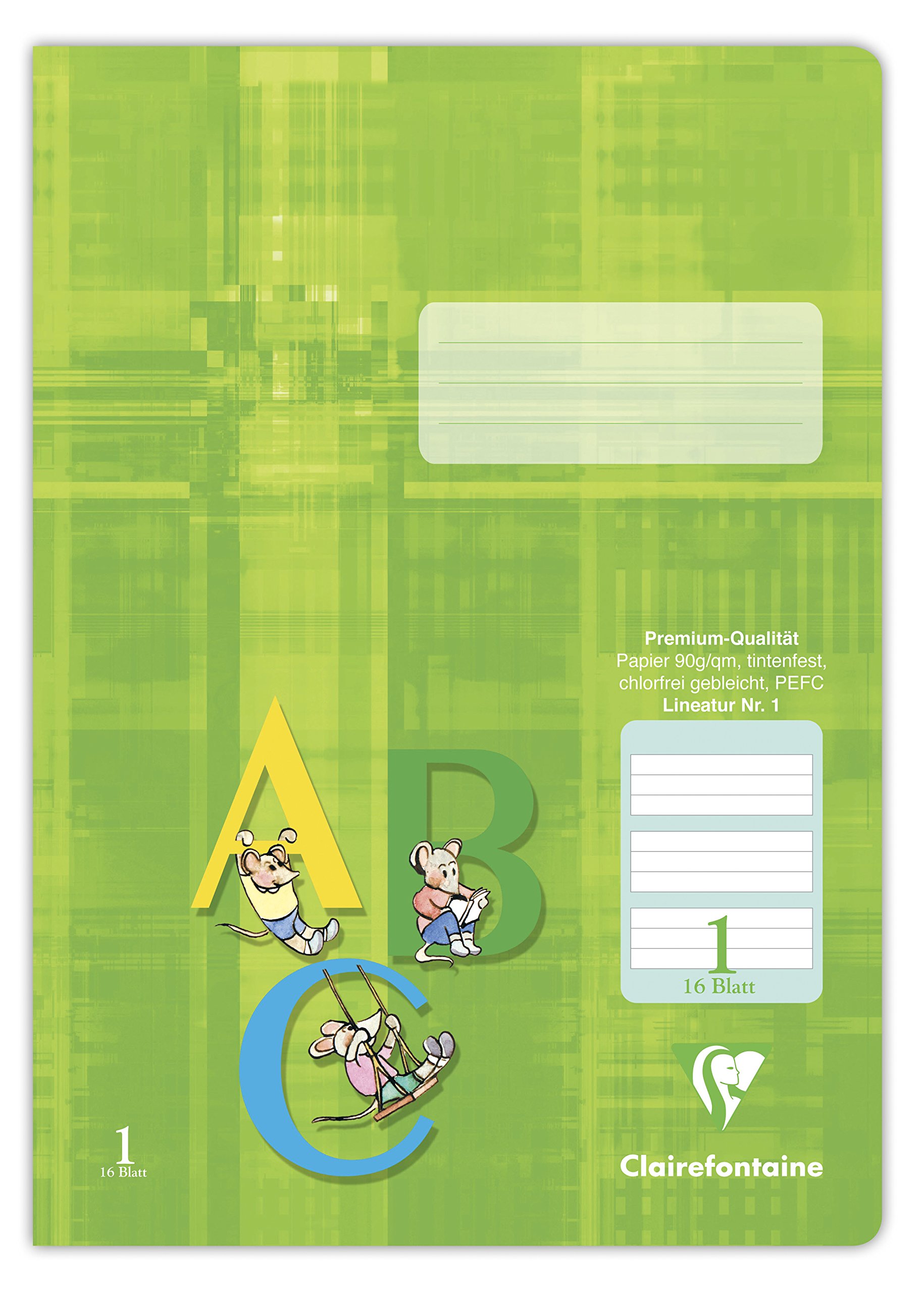 Clairefontaine 331051C - Pack of 25 Notebooks, Ideal for School, DIN A4 21x29.7 cm, Ruled 1 Green Special for the 1st School Year, 32 Pages, 90g, Lime Green