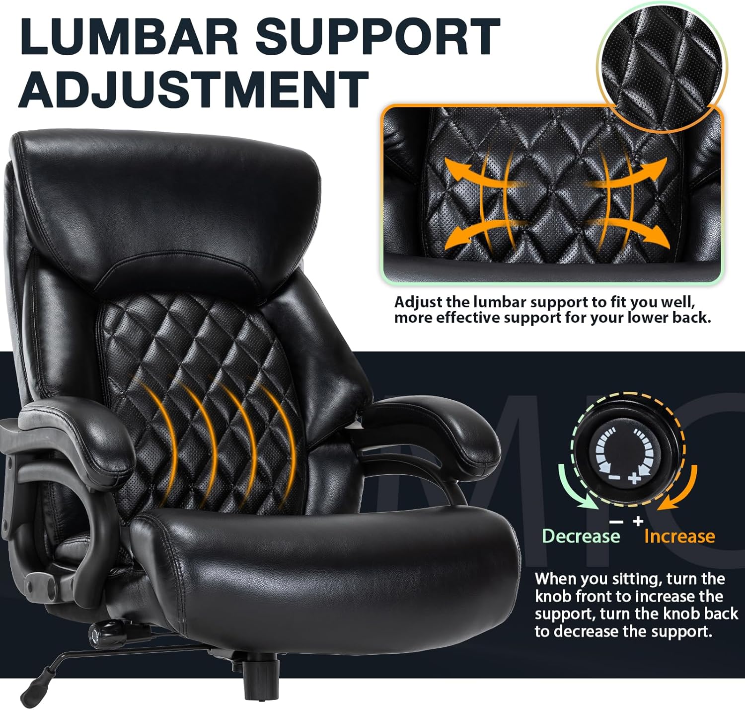Big and Tall Office Chair for Heavy People, 500LBS High Back Extra Wide Heavy Duty Executive Office Chair Comfortable for Home Office, Large Computer Desk Chair with Adjustable Lumbar Support Black