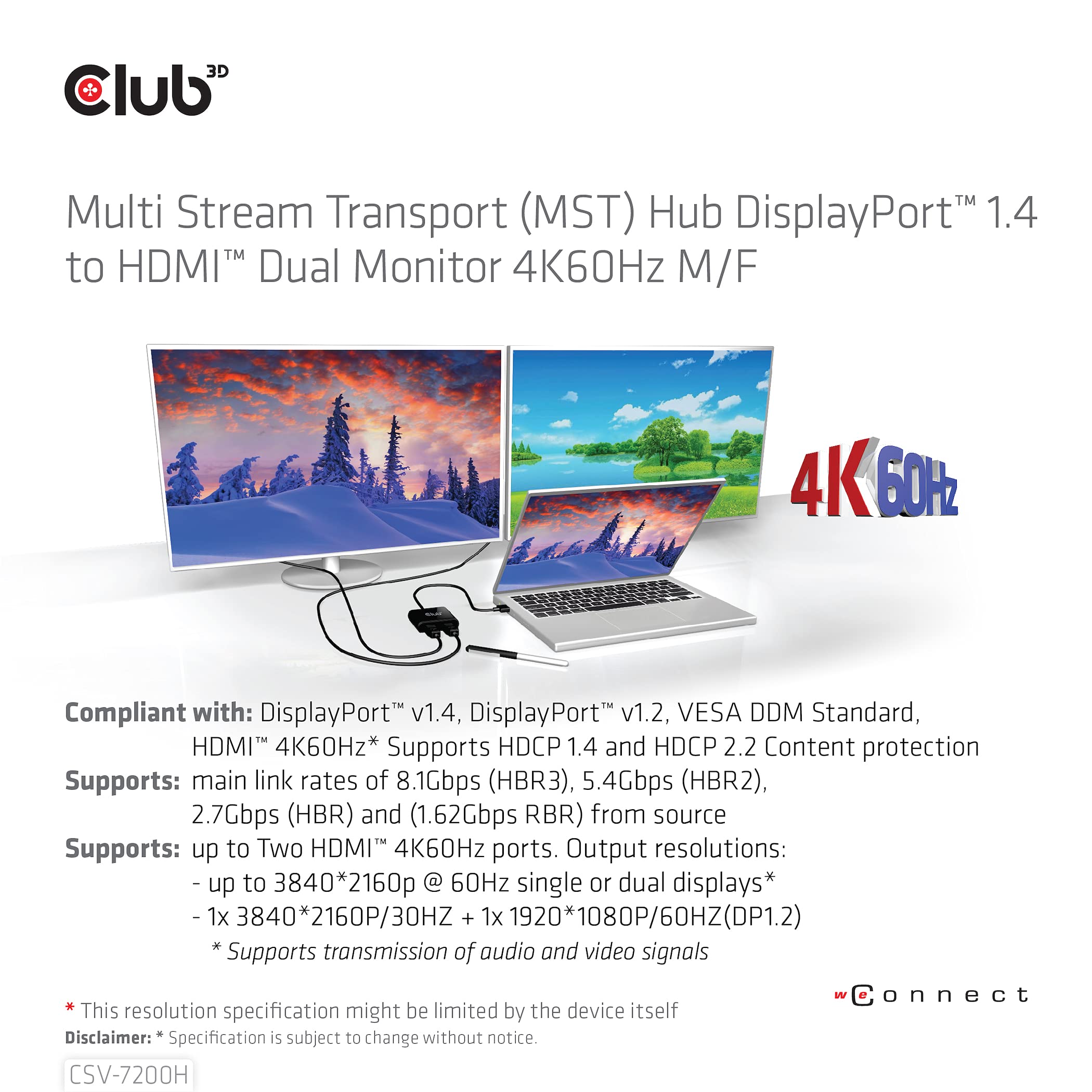 CLUB3D CSV-7200H rozgałęźnik wideo DisplayPort 2X HDMI