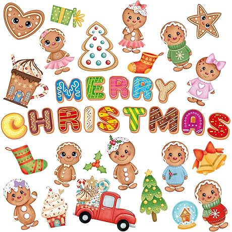 Christmas Gingerbread Cutouts Bulletin Border Decorations Candy Cane Peppermint Round Candy Gingerbread...