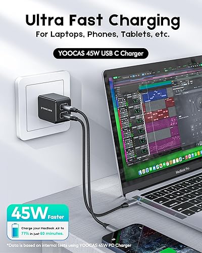 Miniatura 2 de Cargador USB C PD de 45 W, cargador de pared USB C, cargador rápido GaN III de 2 puertos, cargador USB C para portátil de viaje para MacBook ProAir,