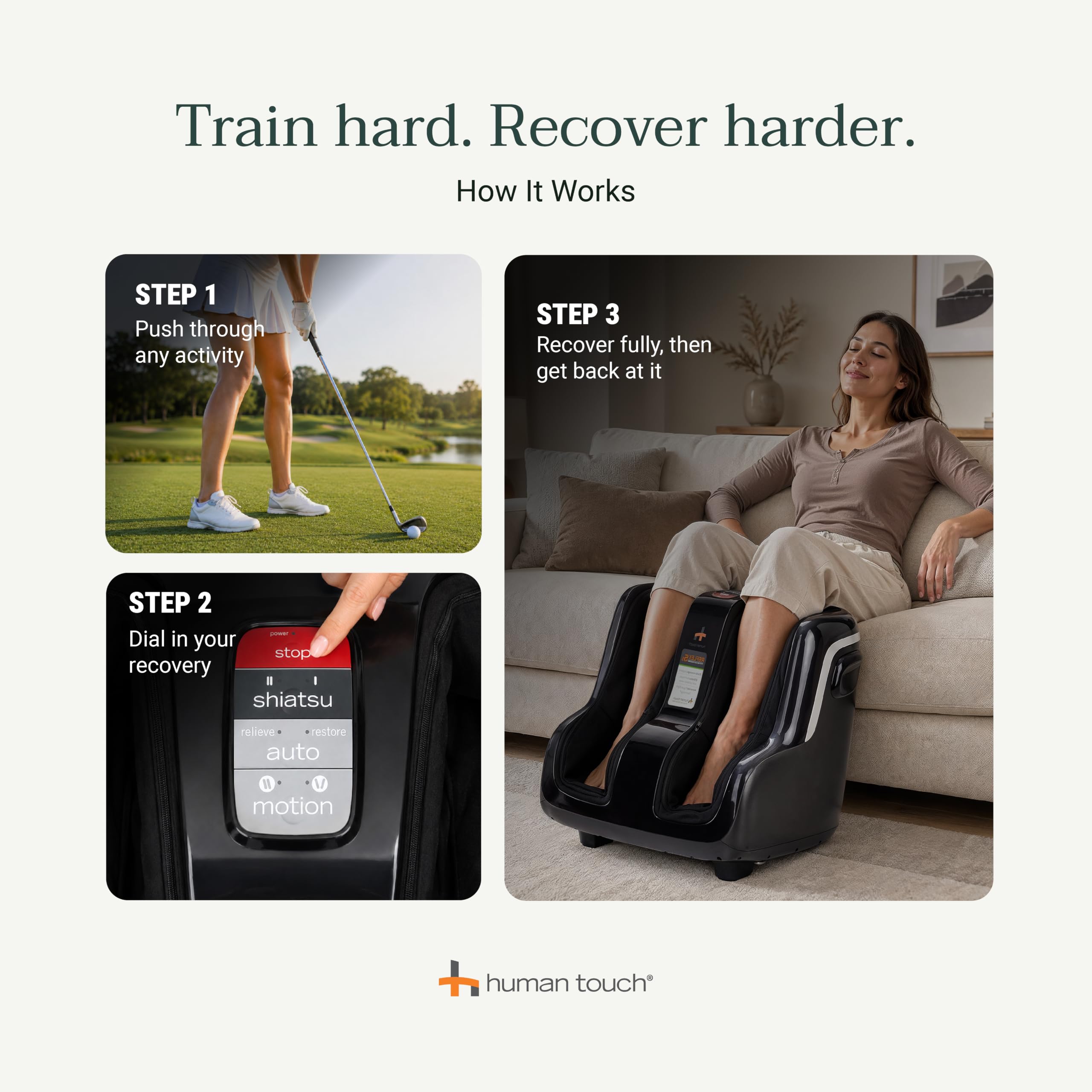 Human Touch Reflex5s masażer stóp i łydek łagodzący stres i zapalenie powięzi podeszwy, relaks, ugniatanie i kompresja, dla wsparcia krążenia, 1 rok, regulowany krój dla kobiet i mężczyzn,