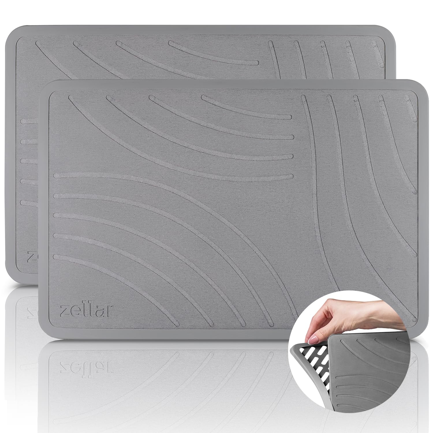 ⭐ PREMIUM 2PC Stone Bath Mats w/ Non-Slip Wrap, Diatomite Stone Shower Mat, Ultra Absorbent, Quick-Drying Non-Slip Bathroom Floor Mat, Diatomaceous Earth Stone Bath Mats for Bath in GRAY (Pack of 2)