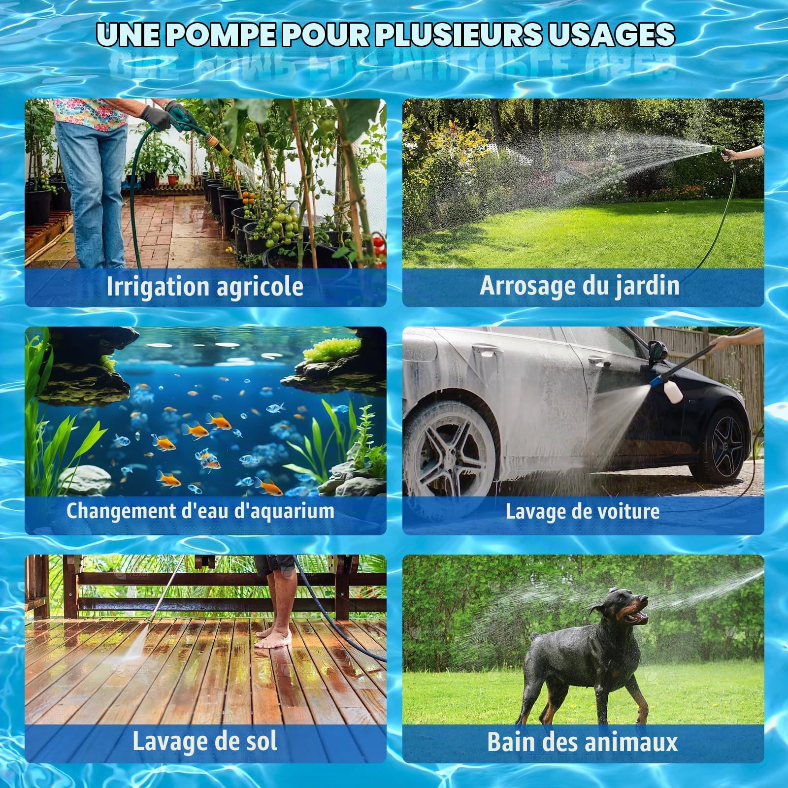 Pompe submersible 635 GPH pour batterie Parkside 20 V XTEAM, pompe à eau sans fil avec filtre à sédiments, pompe de transfert sur batterie 100 W à haut débit pour piscine, jardin, baignoire