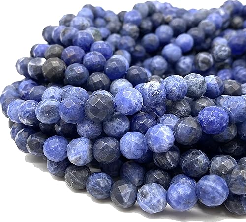 Miniatura 9 de ABCgems Lapislázuli de Afganistán acabado mate (magnífica inclusión de pirita, dureza Mohs 5.5) cuentas de energía curativa redondas facetadas