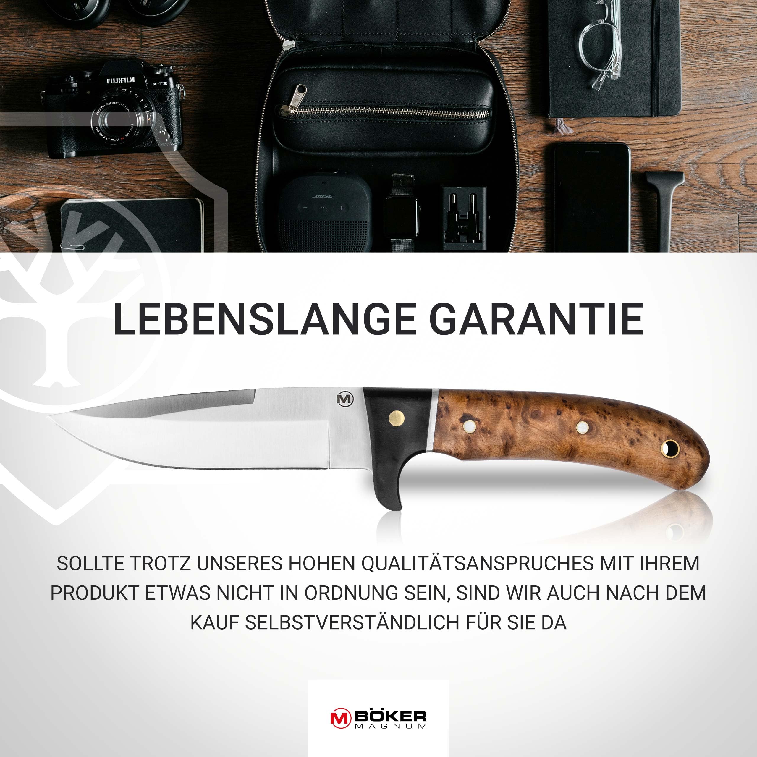 BÖKER MAGNUM® Elk Hunter scharfes Fahrtenmesser - feststehendes Messer mit Parierelement - robustes Jagdmesser mit Leder-Scheide