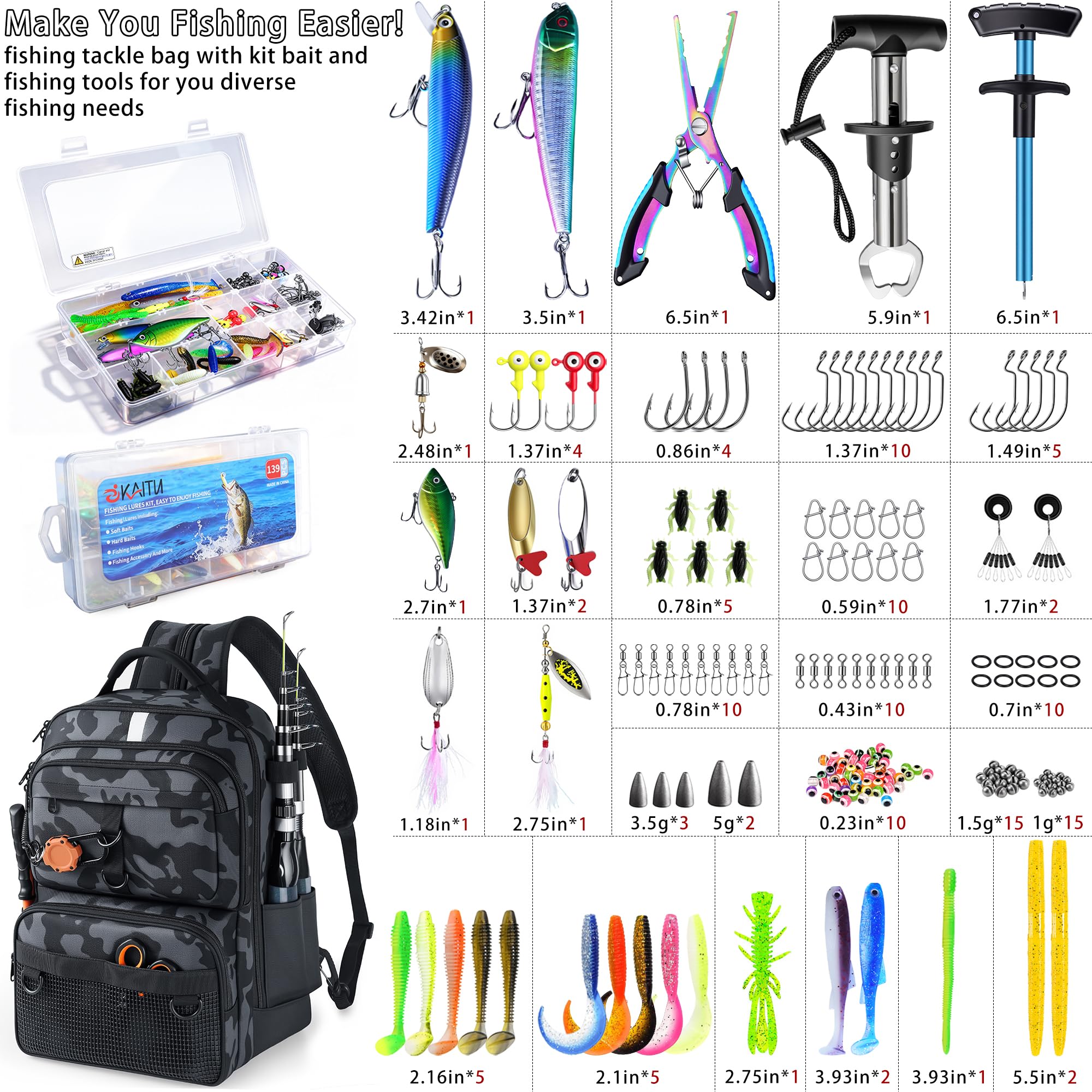 Fishing Backpack Tackle Box - Rod Holder & Lures -2