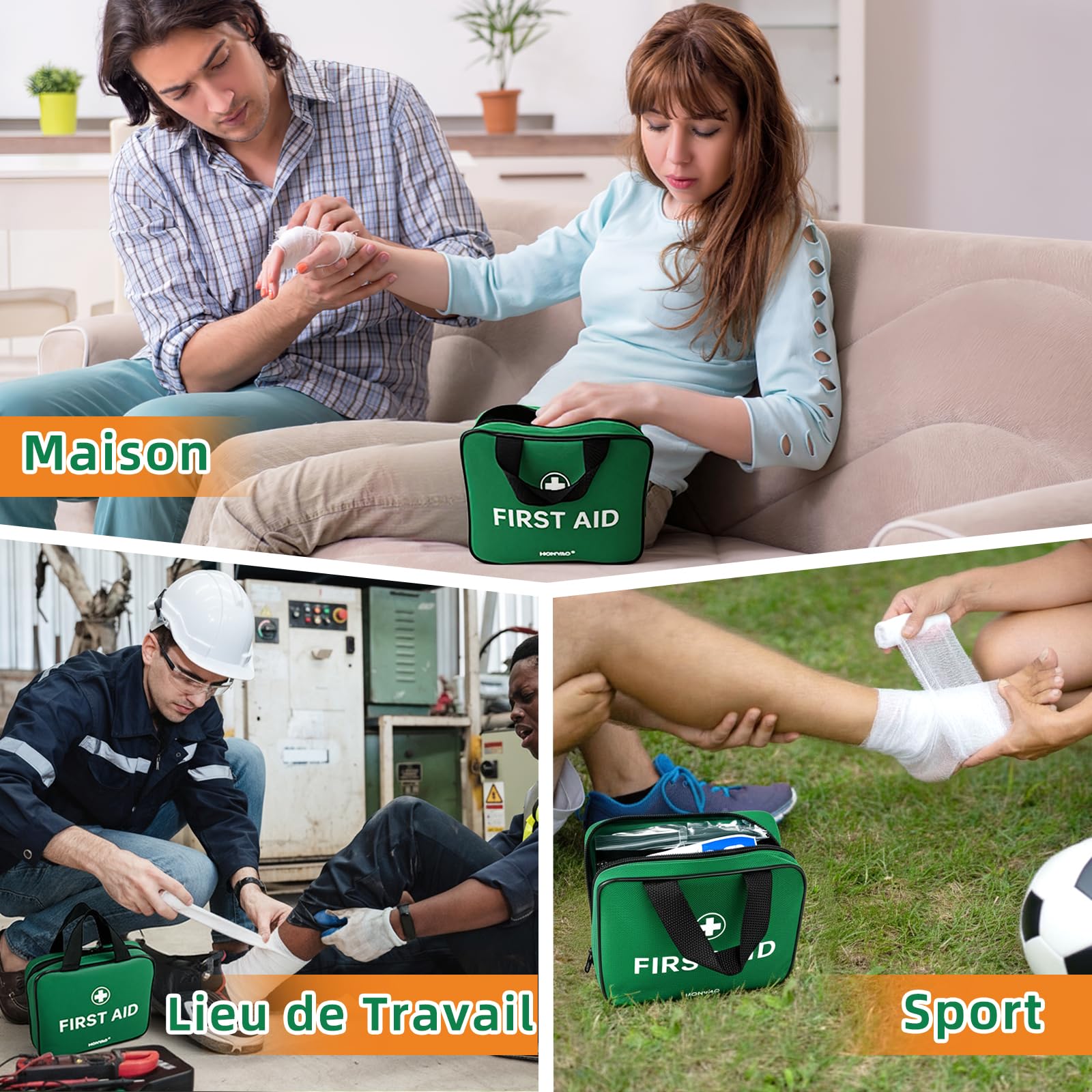 HONYAO Trousse de Secours 180 Pièces, Kit Premier Secours Complète, Trousse à Pharmacie pour Maison Voiture Sport Voyage Camping Enfant Lieu de Travail, Vert