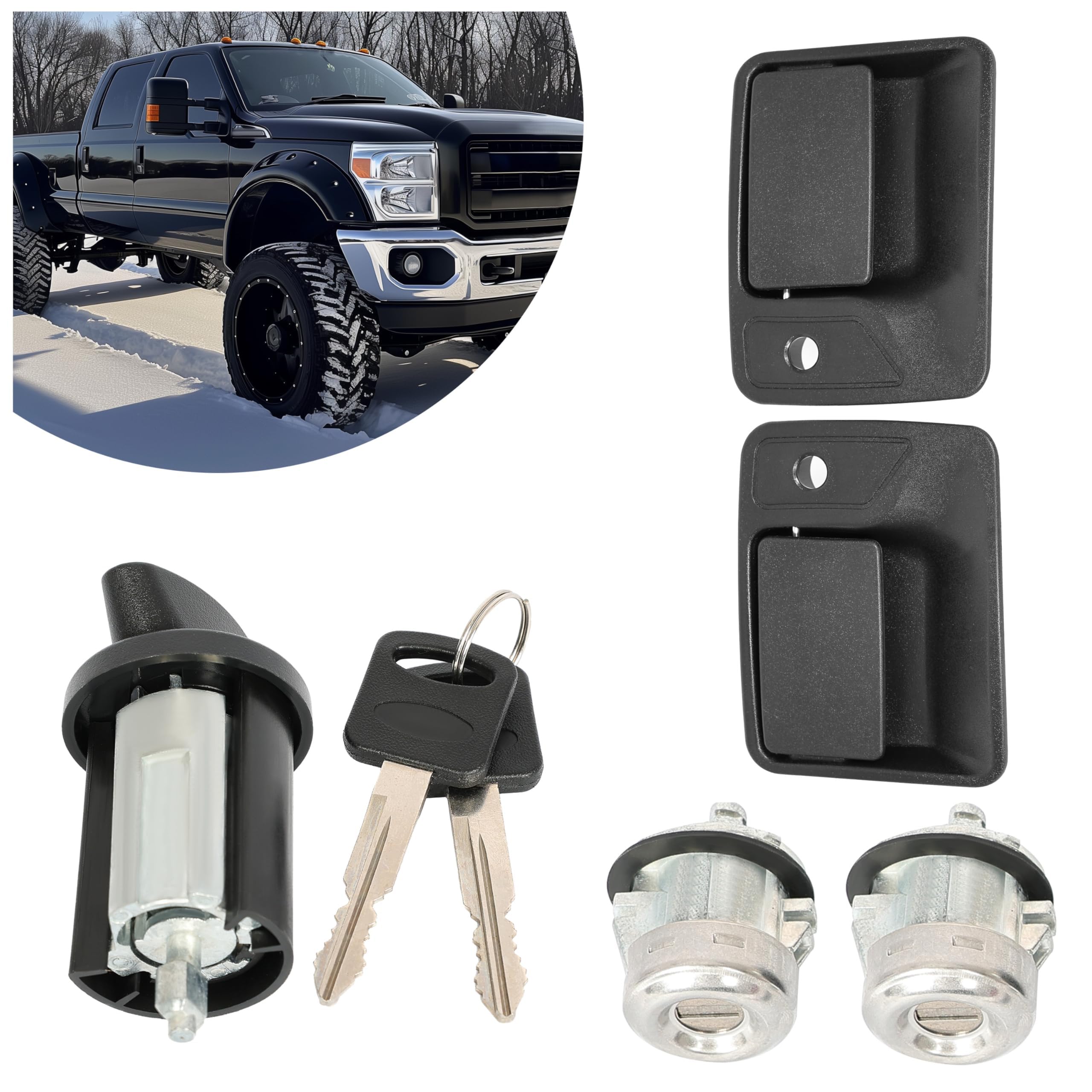 KUAFU Ignition Lock Cylinder & Door Lock & Door Handle Compatible with 1999-2016 Ford Excursion F-250 F-350 F-450 F-550 Super Duty Replacement for