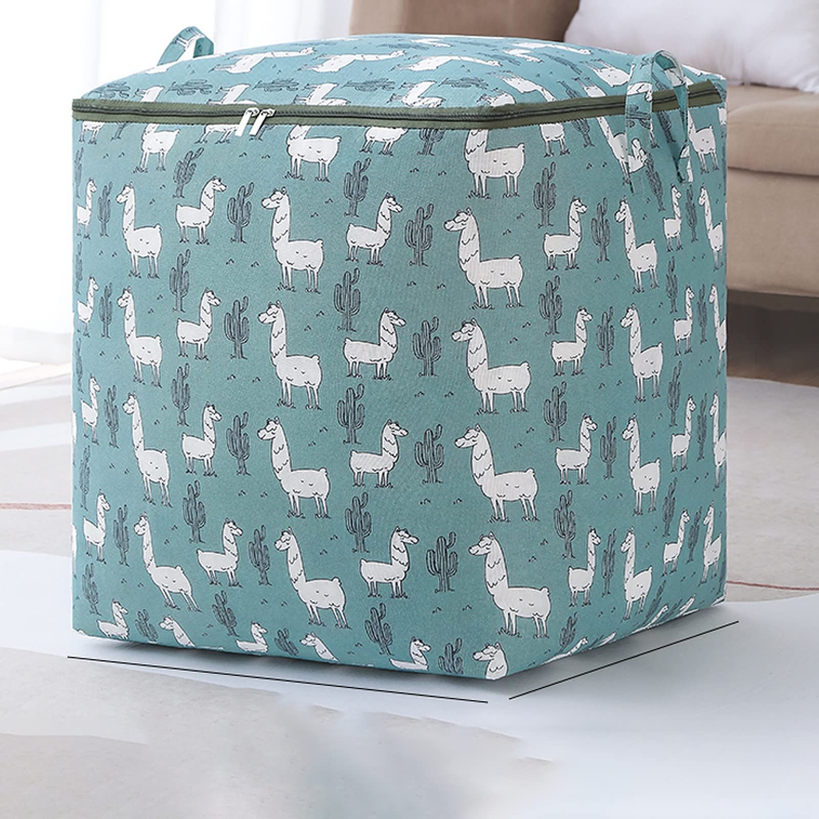 wolpin Large Quilt Storage Bag Underbed - 100 Litres | Foldable, Waterproof & Moisture-Proof Clothes, Blanket & Bedding Organizer with Zip Closure & Handles (Green, Oxford Fabric, Alpaca Design)
