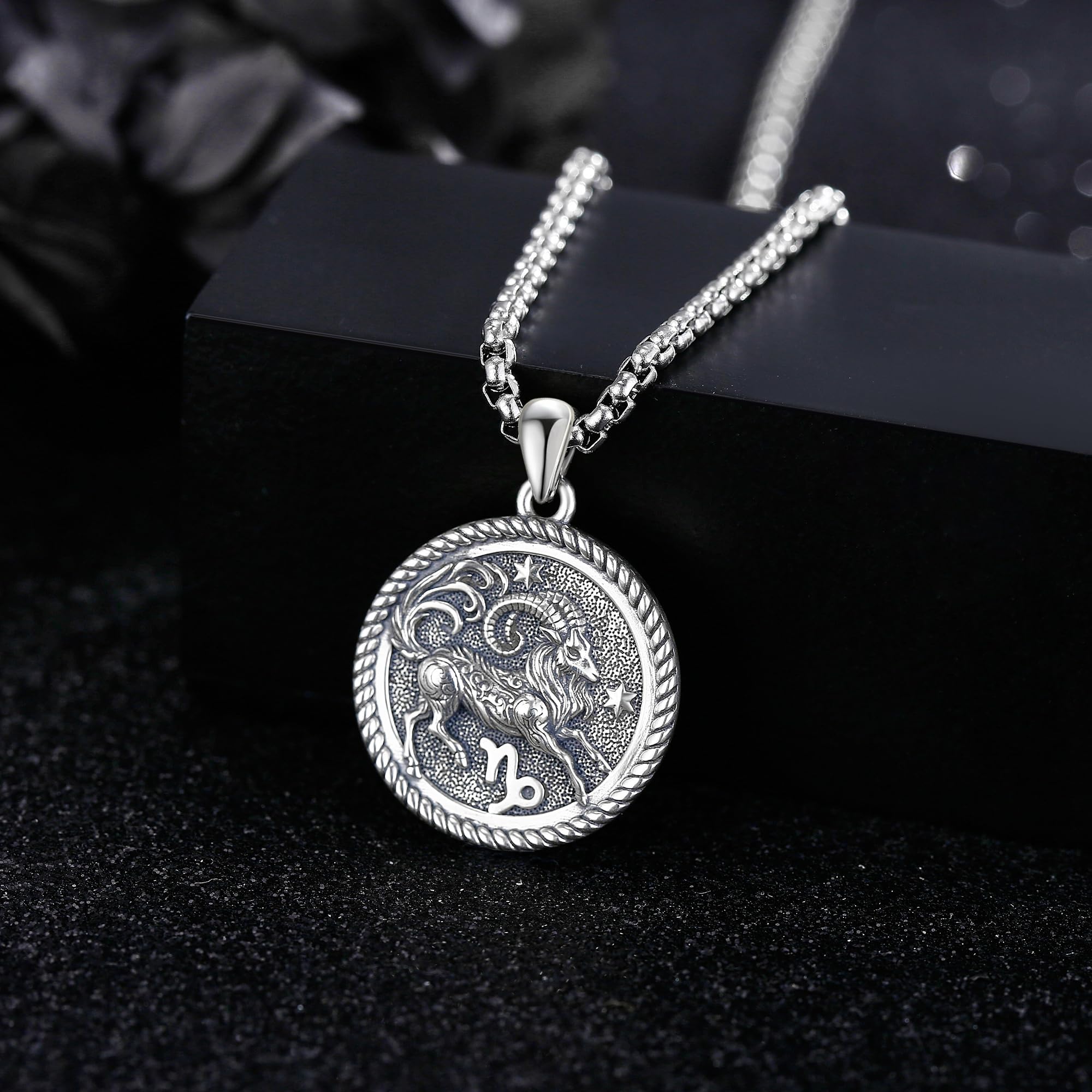 URONE Steinbock Kette Silber 925 Steinbock Anhänger Sternzeichen Schmuck Geschenke für Damen Herren