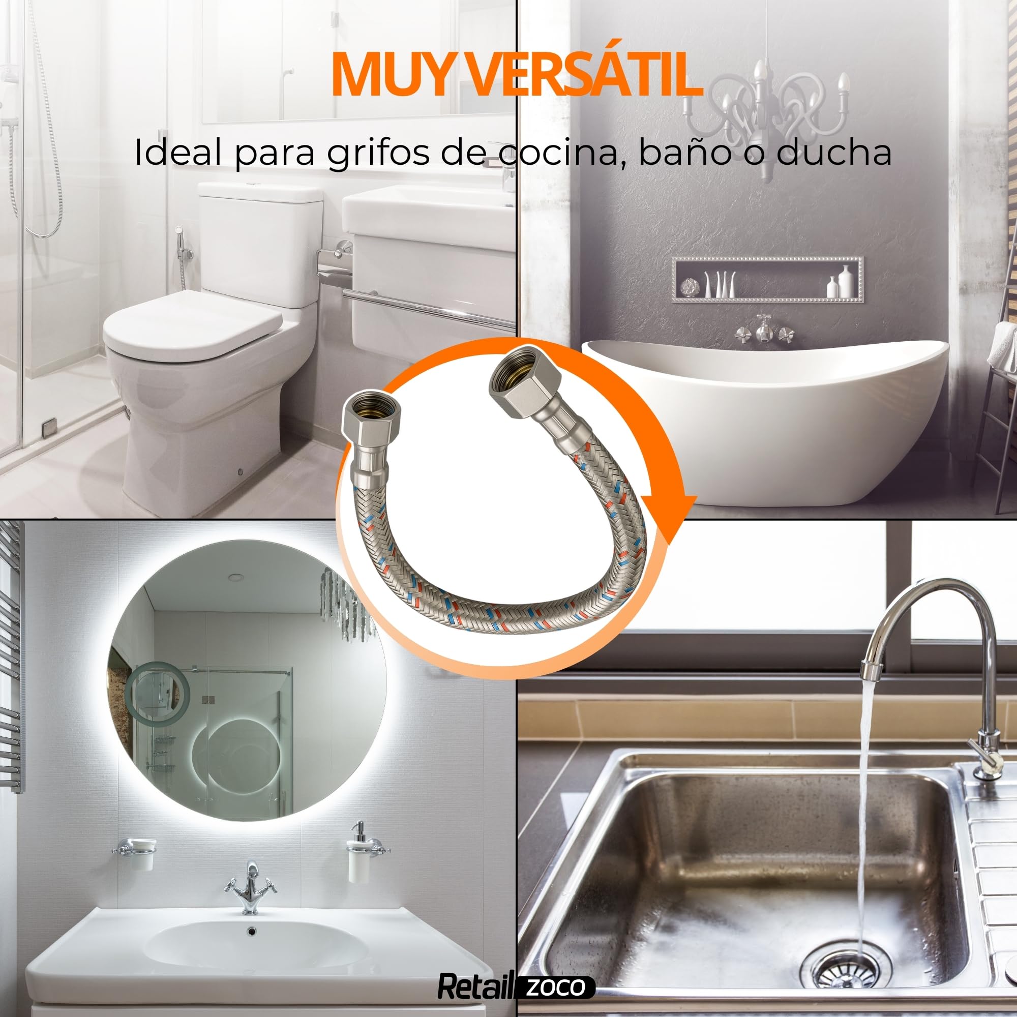 Latiguillo de Fontanería (2 Unidades, 30, Centímetros, 1/2H x 3/8H) - imagen 5
