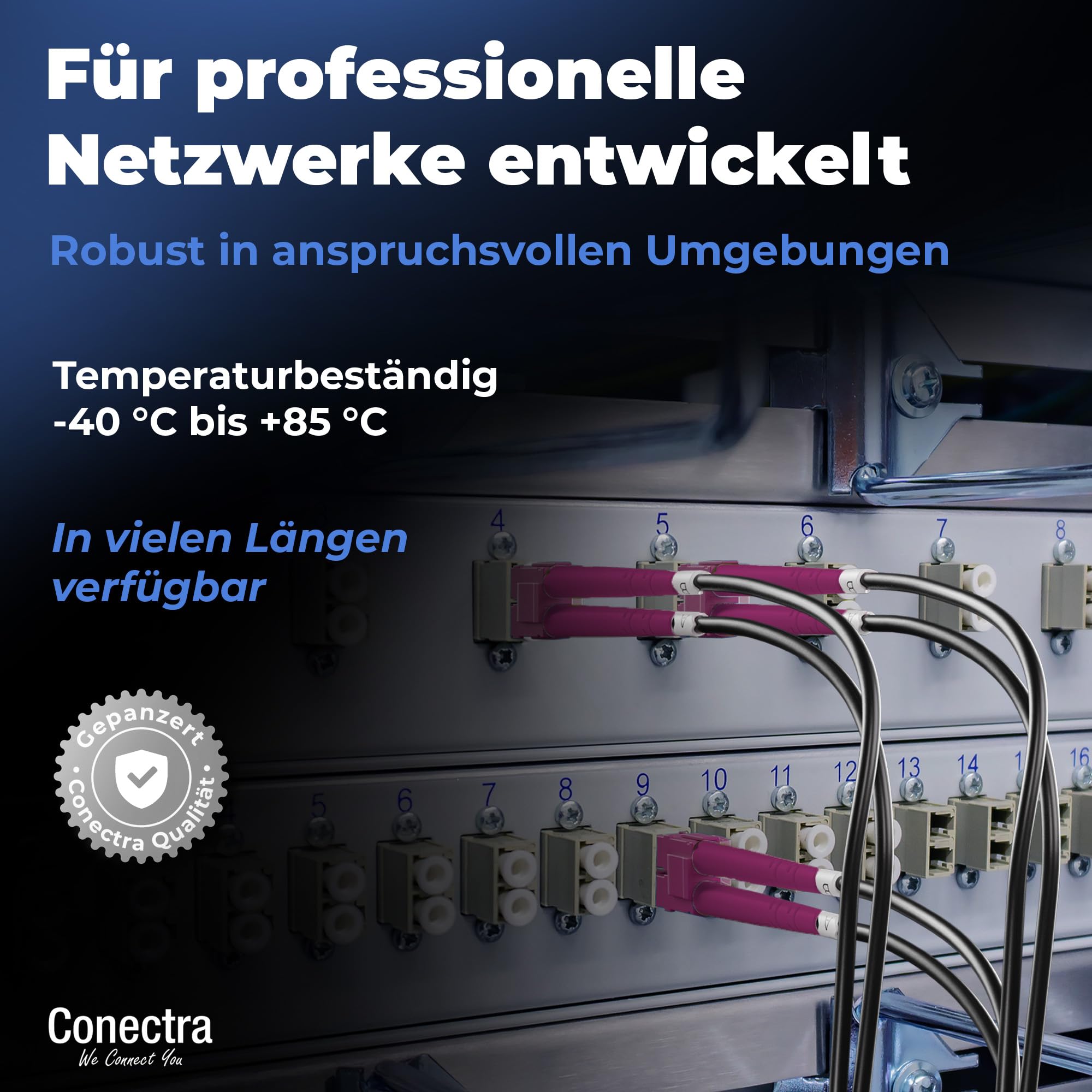 10m Gepanzertes OM4 Duplex Glasfaser-Kabel LC/UPC für Innen- und Außen-Einsatz – LWL Lichtleiter Patch-Kabel Multimode 50/125µm LC UPC LSZH Fiber Optic Cable Indoor/Outdoor ⌀3mm Schwarz