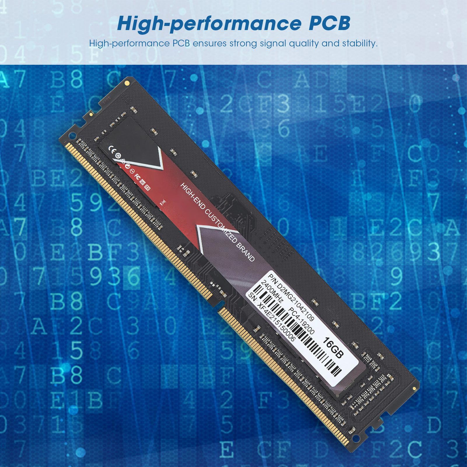Pamięć RAM DDR4, Smukła, Aluminiowa, Wysokowydajna pamięć Stacjonarna PCB, DDR4 2400 MHz PC4 19200, z łatwą instalacją (16 GB)