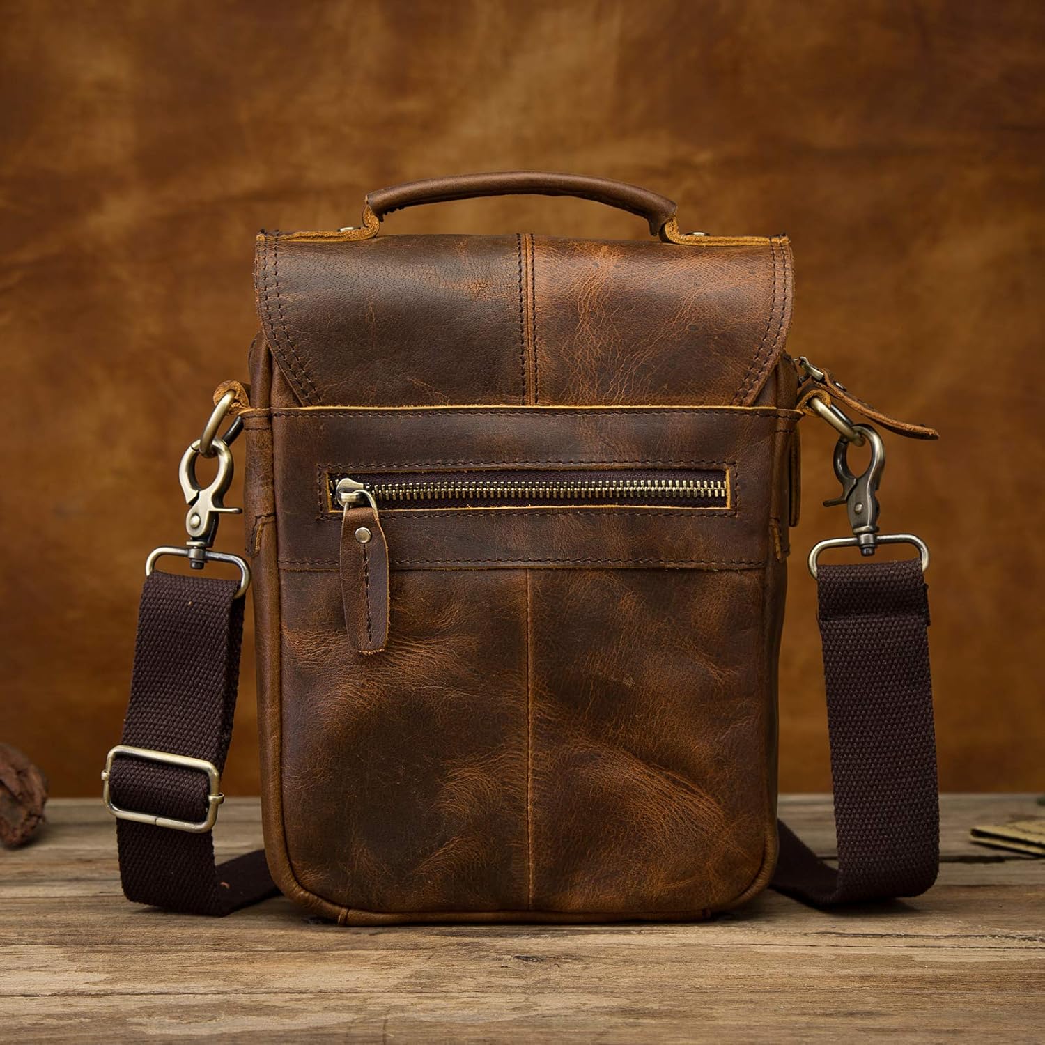 Le'aokuu Mens Crazy Horse Leather Cross Body Messenger Shoulder Satchel School Bag For 8" Tablets - Image 4