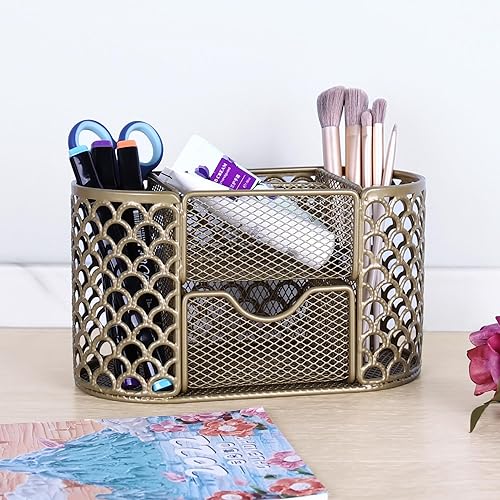 Organizador de escritorio de oficina con cajón, superficie de revestimiento nano dorado, almacenamiento de metal, también se utiliza para el hogar,