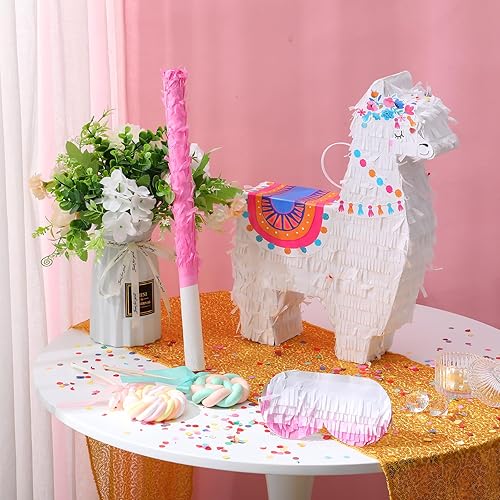 Miniatura 3 de Wettarn Fiesta de piñata de llama para suministros de fiesta mexicana, incluye palo de piñata y venda, confeti para celebraciones de cumpleaños de