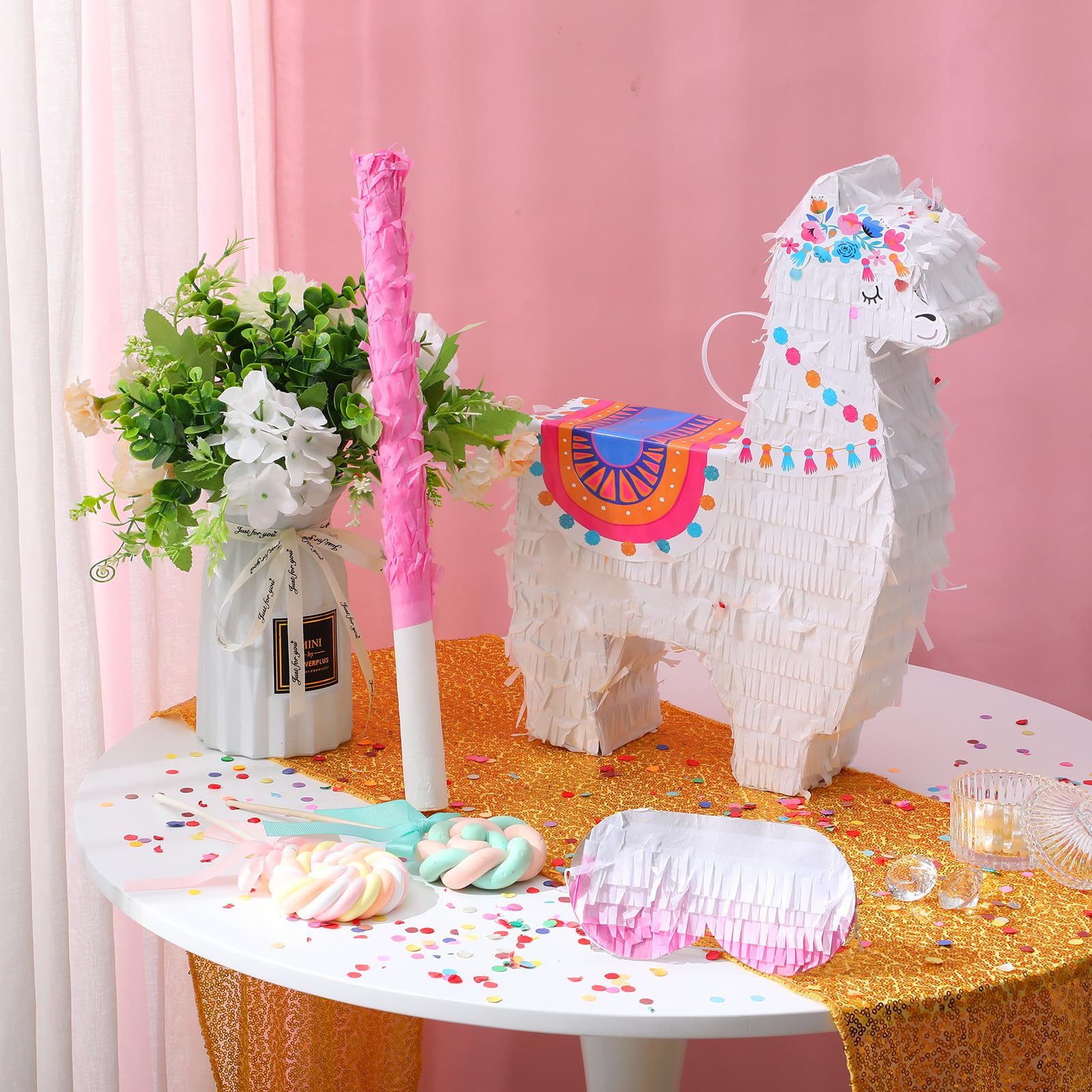 Wettarn Piñata lama pour fête de fête - Blanc - Décorations de fête pour enfants, garçons, filles, fêtes d'anniversaire sur le thème mexicain, centre de table, 40,6 x 30,5 x 7,6 cm