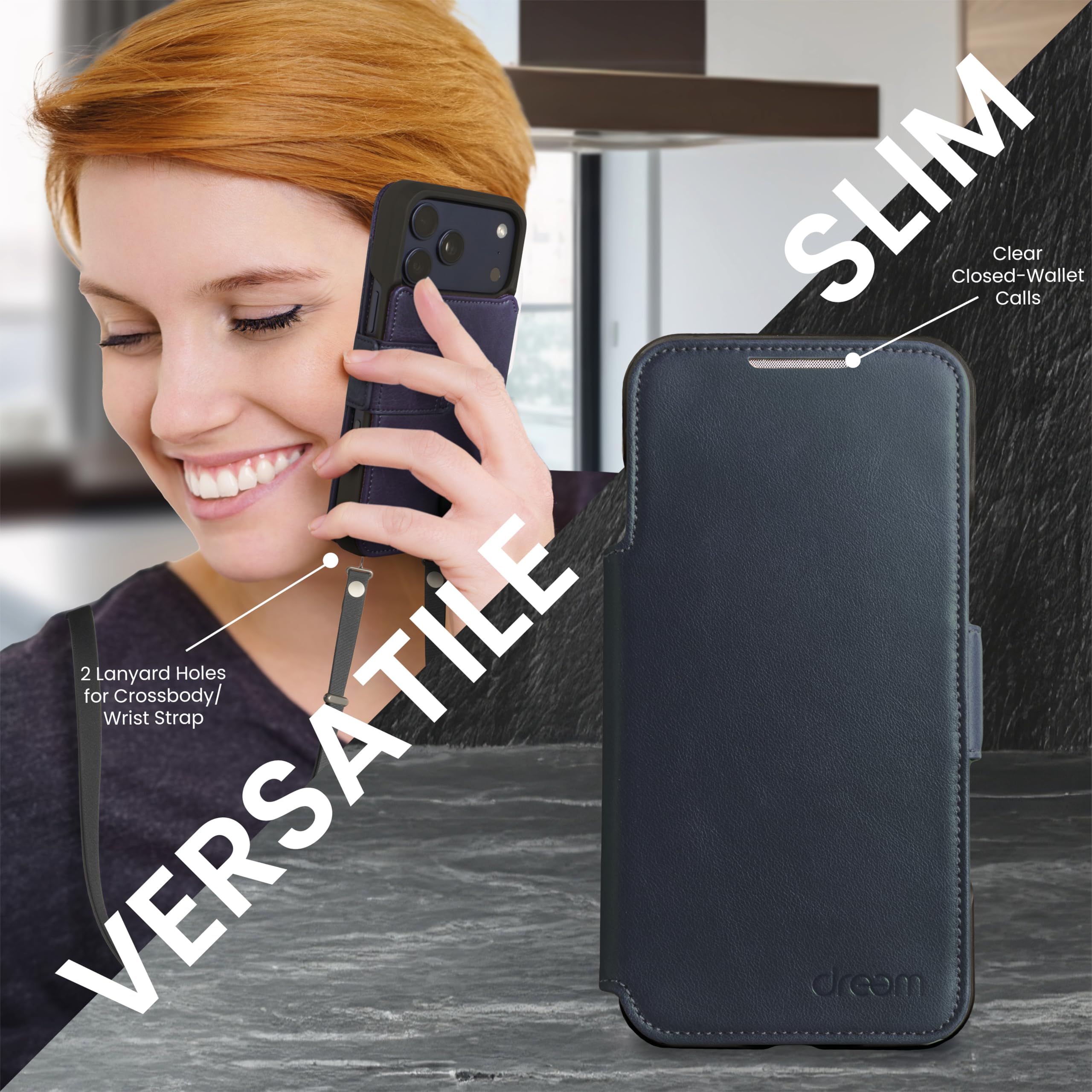 dreem iPhone 17 Pro Max Case, Genuine Leather Phone Case with Revolutionary Stand, Detachable Magnetic Case, RFID Protection, Gift Box [Fibonacci:Graphite Blue] - 5