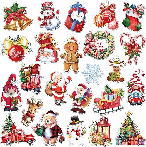 24 imanes de Navidad para refrigerador, gnomo de Papá Noel, copos de nieve, adhesivos magnéticos decorativos para nevera de automóvil, decoración de