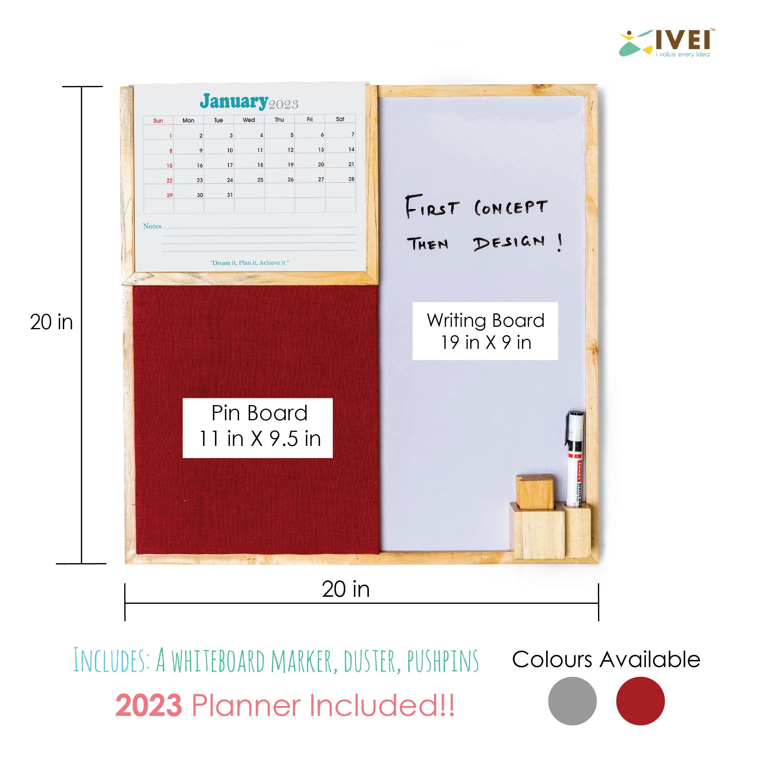 IVEI Tablica łączona z planerem, tablicą przypinkową i tablicą suchościeralną - innowacyjny organizer dla dzieci i dorosłych - najlepszy prezent do domu, biura, szkoły