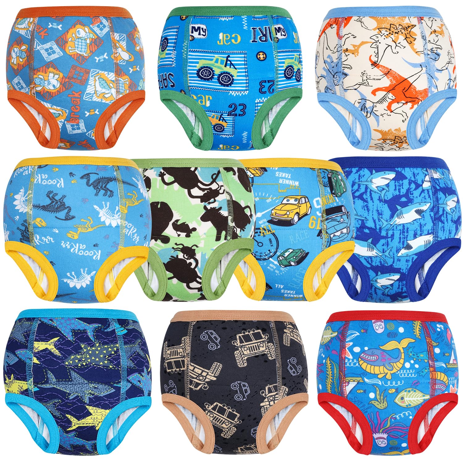 FLYISH DIRECT Culotte Apprentissage Propreté Garcon | Culotte d'apprentissage Enfant en Coton | Absorbant et Lavable 10 paquets, Parc Bleu, 8 ans