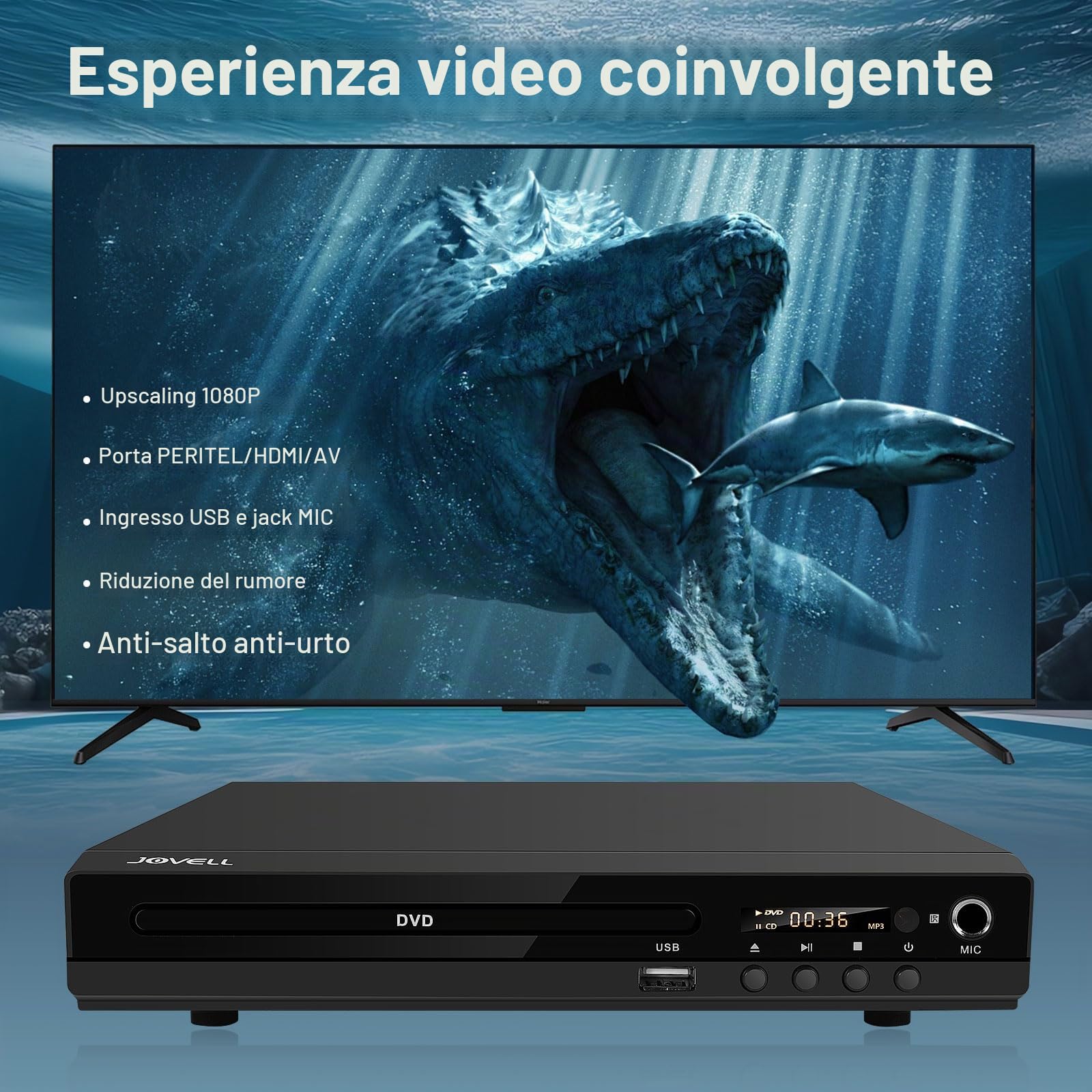 Lettore DVD 170 con porta scart 1080P HD senza regioni con uscita HDMI, uscita AV, sistema TV PAL NTSC, supporto ingresso MIC, ingresso USB (con scart)