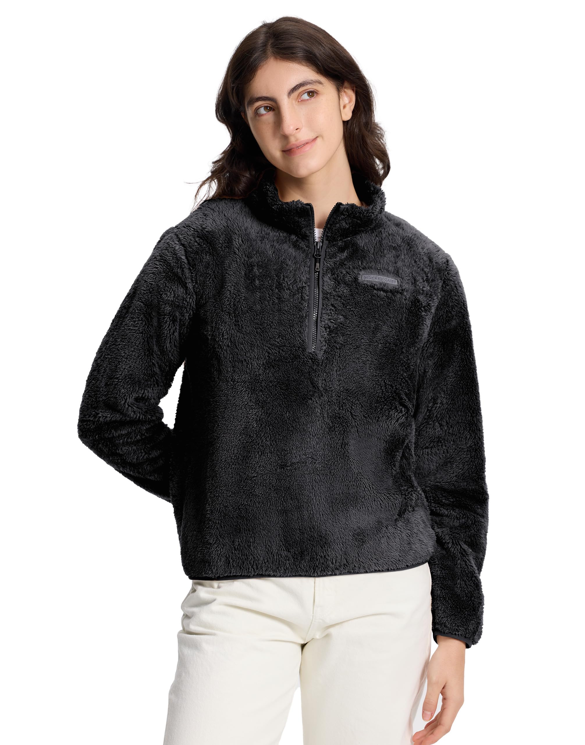 Pioneer Camp Jersey de forro polar para mujer con cuello alto, media cremallera, sudadera de manga larga de algodón, suéter deportivo suave sin capucha, chaqueta de entretiempo otoño invierno