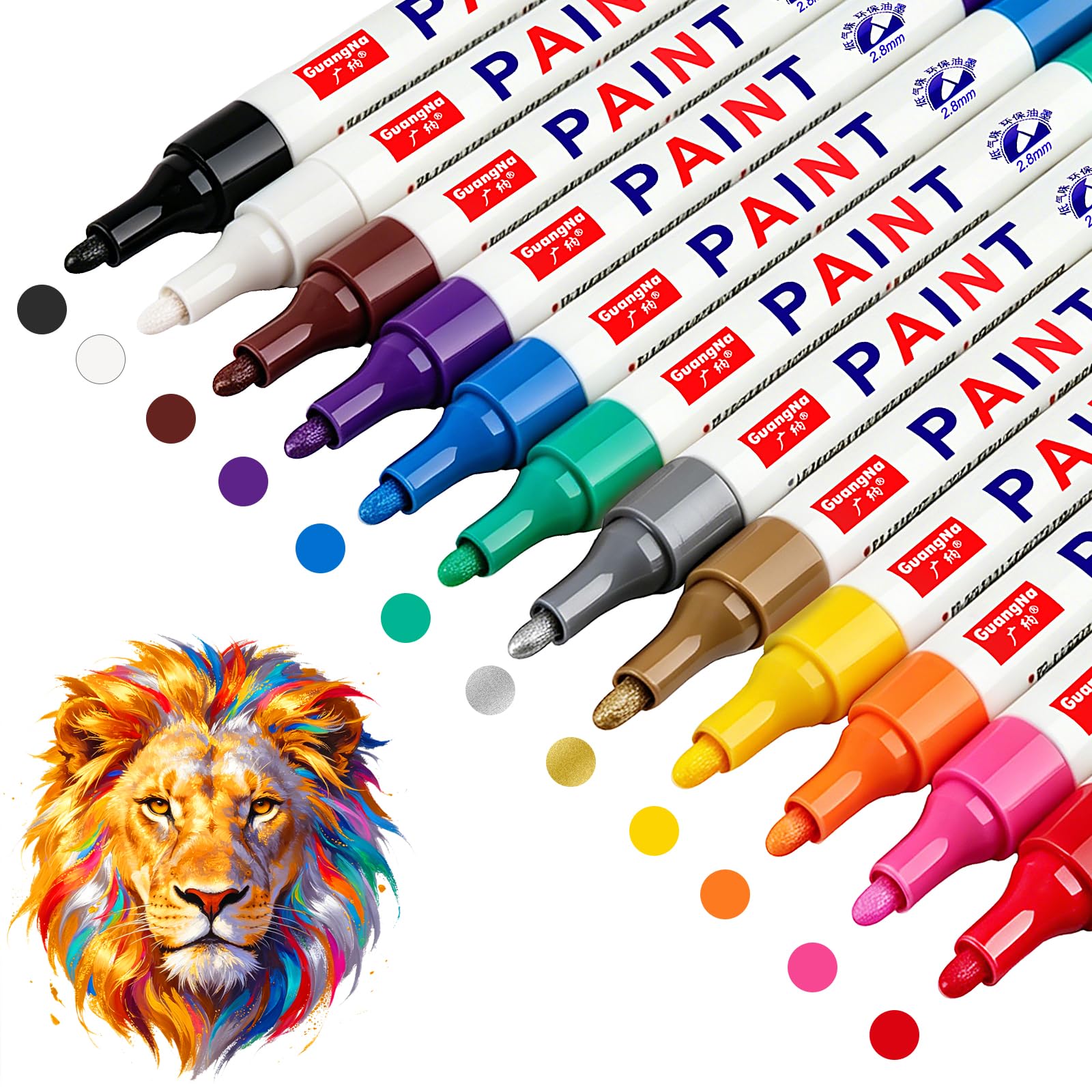 Funnasting Paint Pens Paint Markers, 12 Colours Oil Based Permanent Marker Pens Waterproof Paint Pen for Rocks Painting, Wood, Fabric, Plastic, Wood, Mugs, DIY Craft