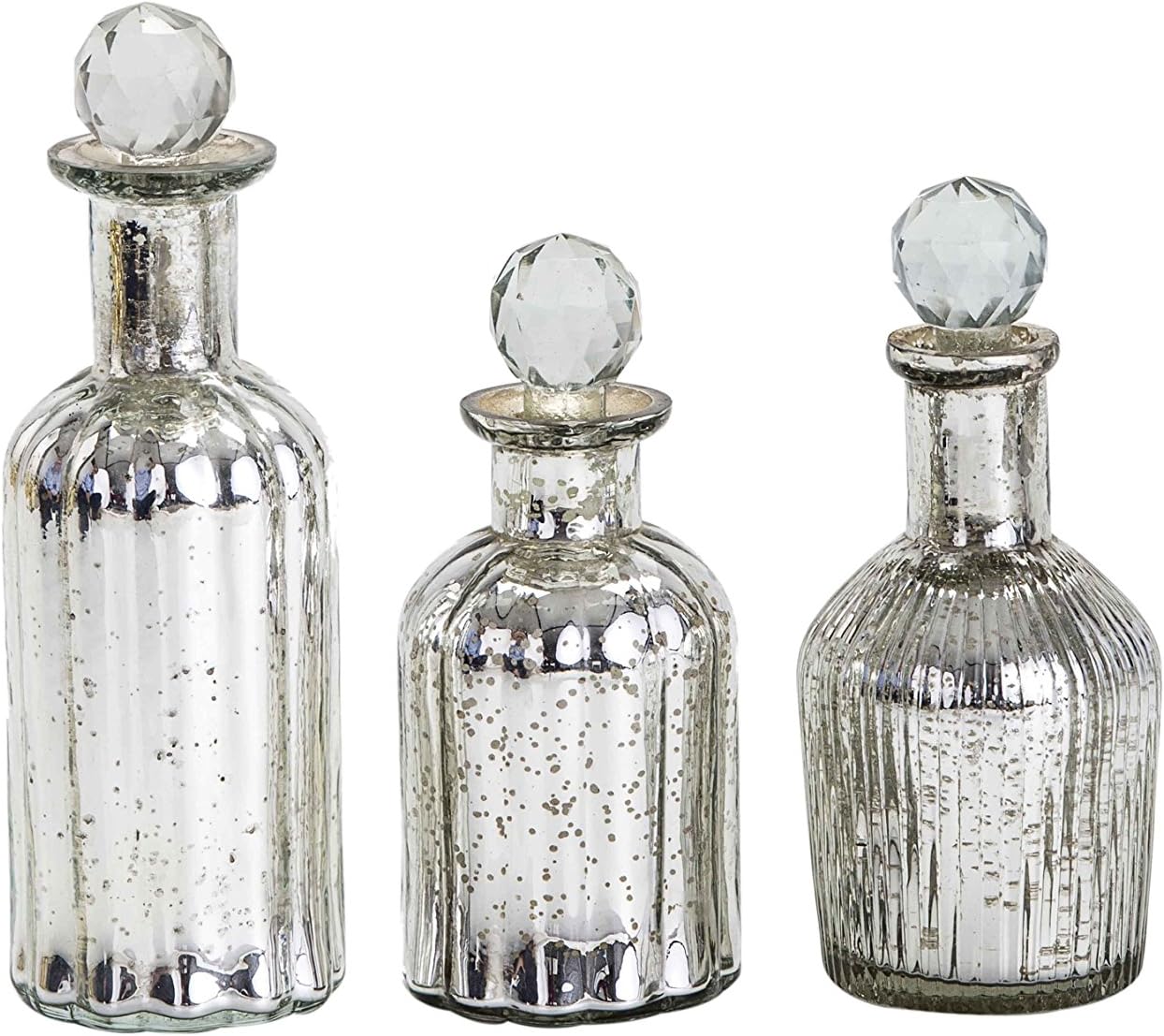 Sammsara Glass Decorative Bottle (Small :- 3 X 3 X 7 Inch , Medium :- 3 X 3 X 8 Inch, Large :- 3 X 3 X 9 Inch, Metallic Silver)
