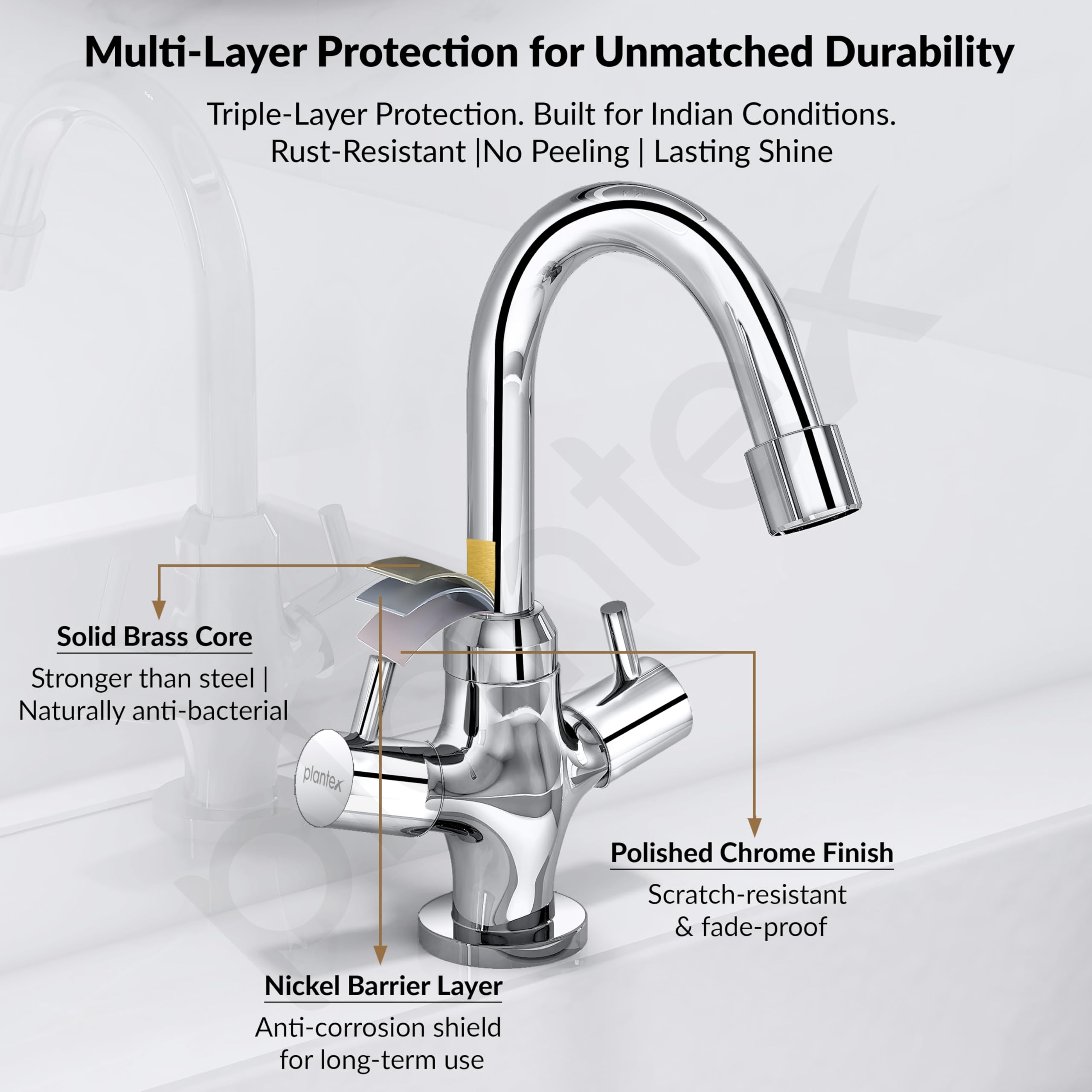 Plantex Brass Basin Mixer Tap - Chrome Finish -8