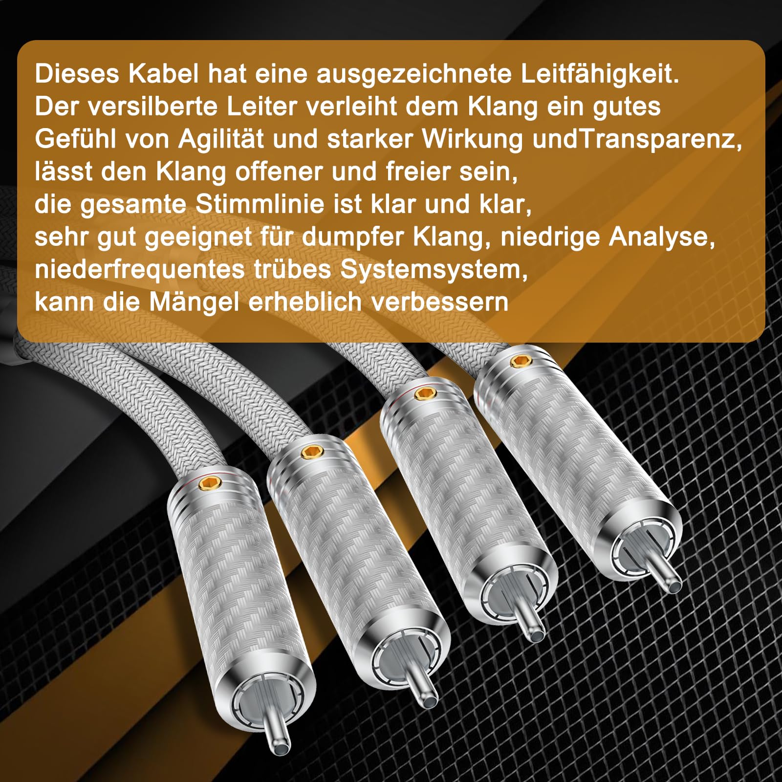 Cinch Kabel Subwoofer Kabel, A Paar Cinch zu Cinch Audiokabel 4-Kerne 1.2mm Versilbert Audio Kabel 7.8mm Diameter Chinch RCA-Kabel für Verstärker/Fernsehen/DVD/Heimkino (2M, Weiß)