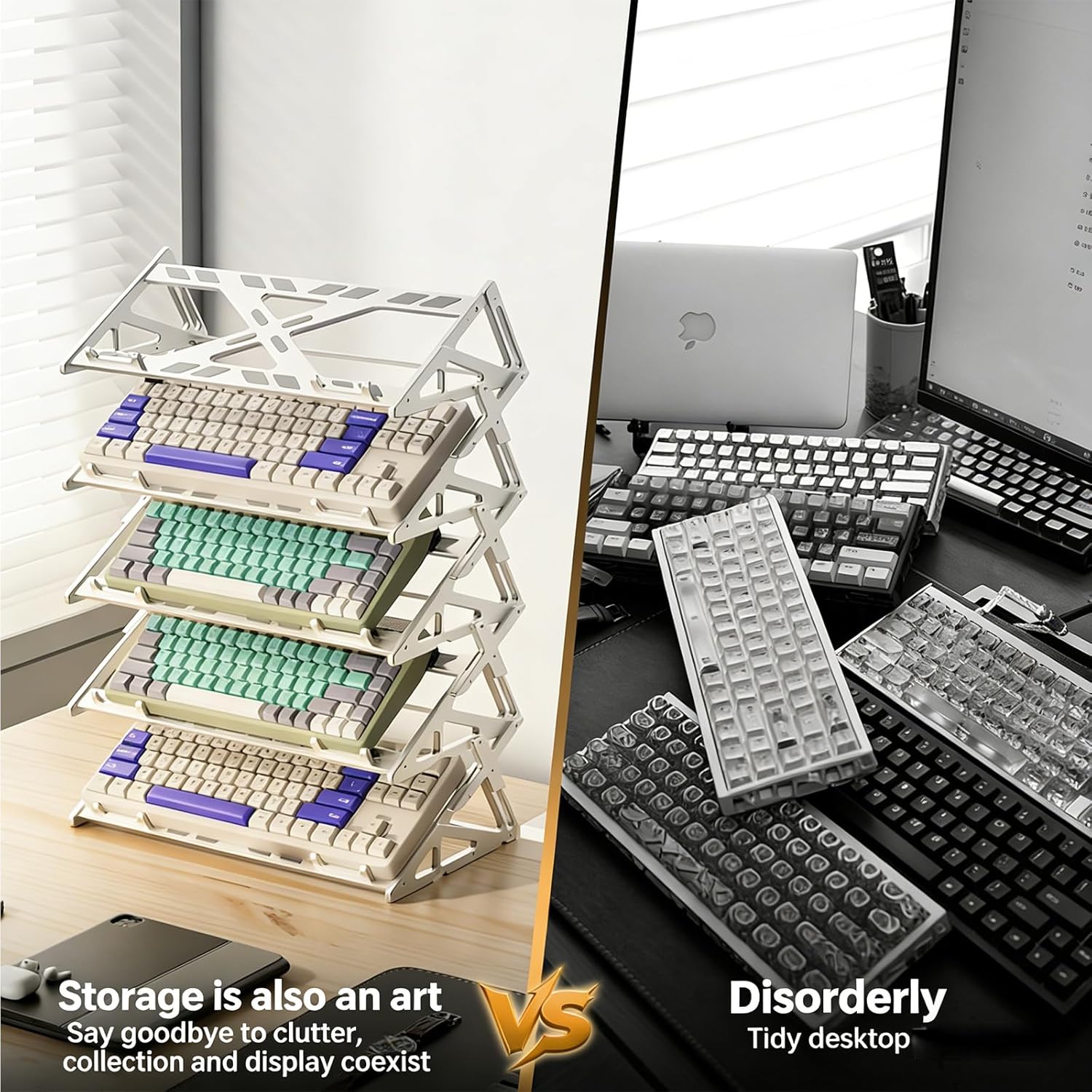 Stackable Mechanical Keyboard Display Rack, Aluminum Alloy Keyboard Stand, 40kg Load Capacity, with Anti-Slip Mat, DIY Assembly, for 60/65/75/85/104/108 Key Keyboards