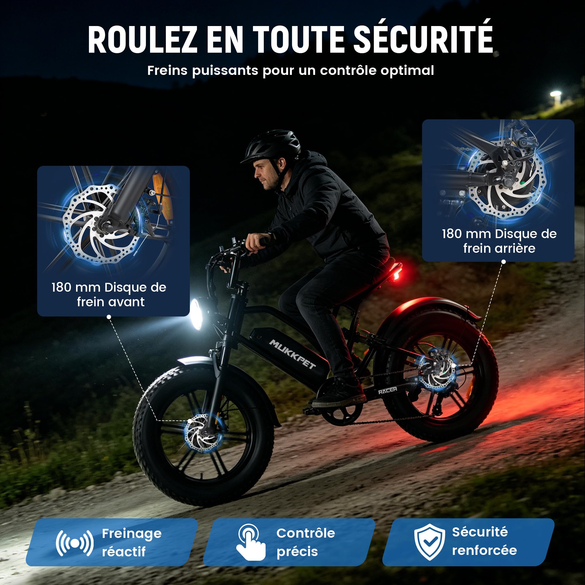 Mukkpet Racer Vélo électrique 48V 18Ah 864Wh pour Adultes, Jusqu’à 120 km d’autonomie, Fat Tire 20” x 4.0 Tout Terrain, Double Suspension, vélo électrique Adulte (Black)