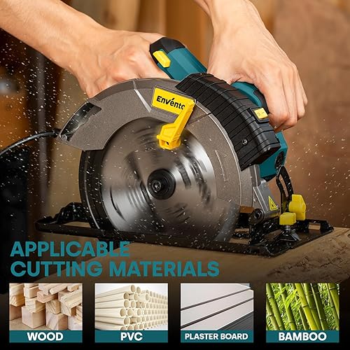 Miniatura 7 de Enventor Sierra circular con cable, sierras circulares eléctricas 14A de 7-1/4 pulgadas con guía láser, 2 hojas (40T/24T), profundidad máxima