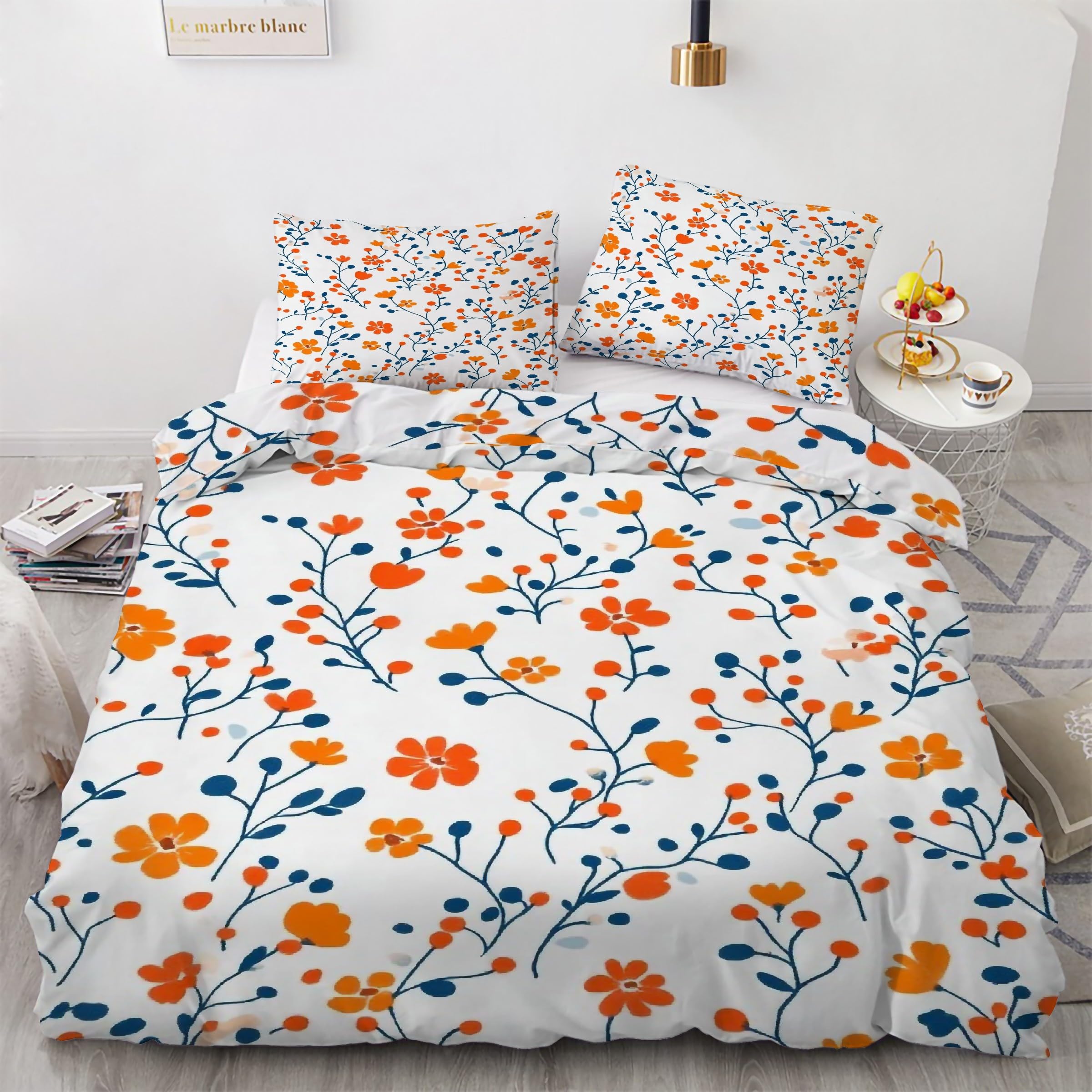 Parure de lit 90x190 floral en microfibre douce avec zip pour couette stable