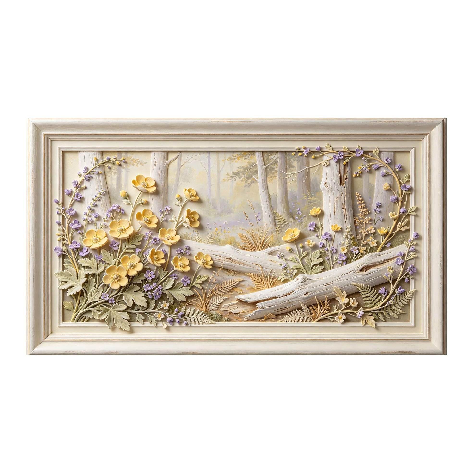 Murasolite 3D Framed Wall Art Woodland Floral Pastoral Relief SelfAdhesive Fabric Mural Wall Decor， Peel and Stick No Damage to Wall， AntiFall Safe Design for Bedroom Living Room