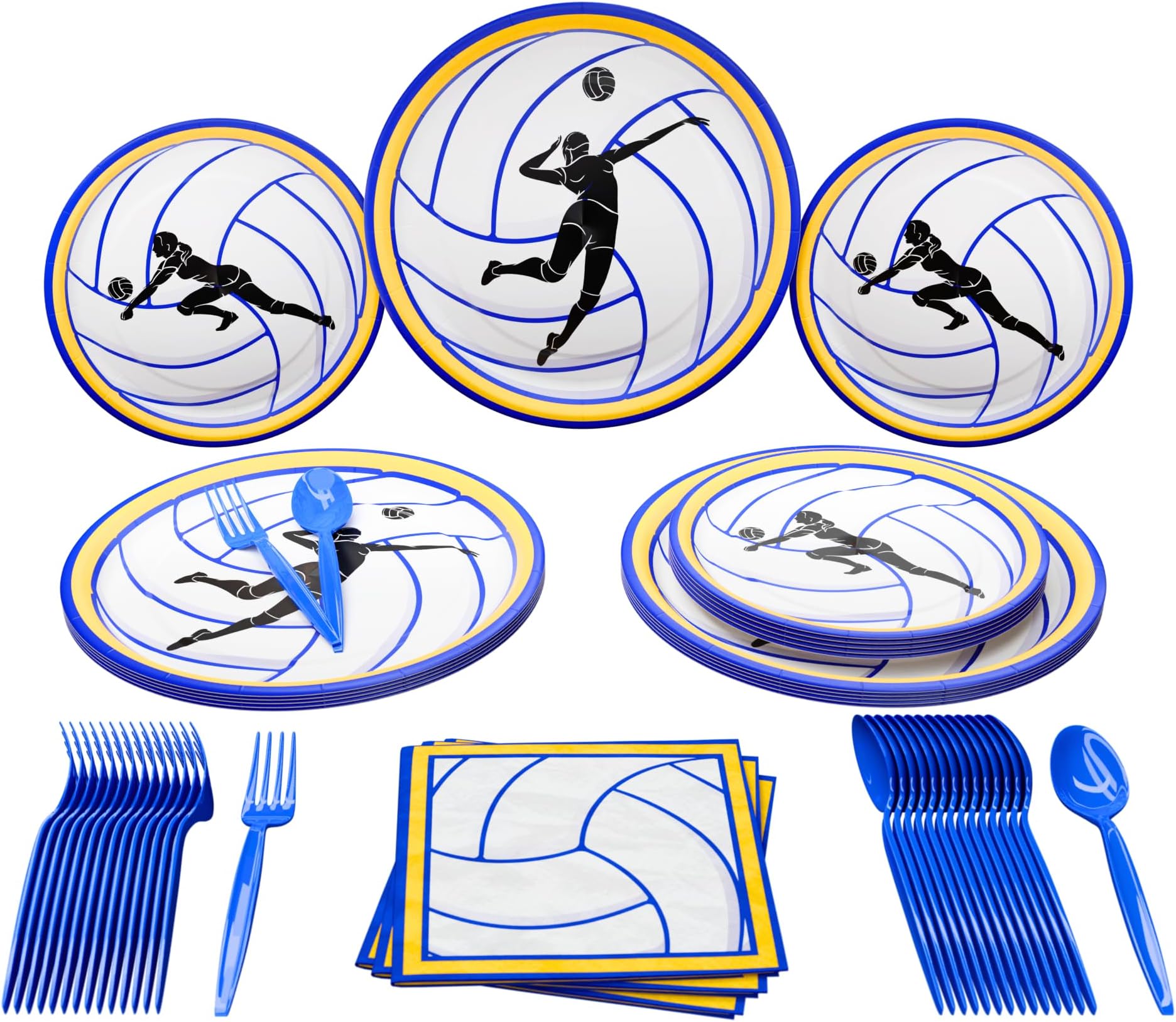 Volleyball Party Supplies Pack (100 Pieces for 16 Guests) - Volleyball Decorations, Sports Themed Birthday Party Supplies, Volleyball Plates and Napkins, Volleyball Party Decor, Blue Orchards
