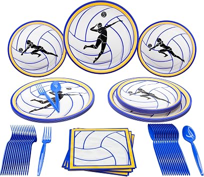 Blue Orchards Volleyball Party Pack 100 Pieces for 16 Guests - Sports Themed Birthday Party Supplies, Plates and Napkins, Party Decor Set, Volleyball Theme Decorations Tableware Kit