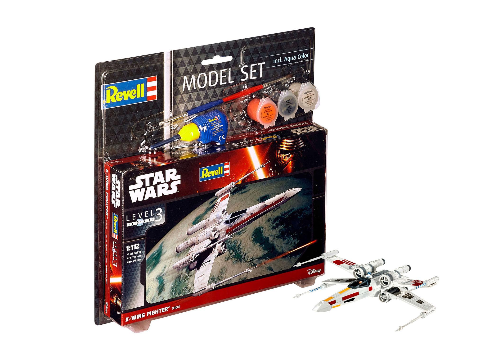 Revell 63601 Model Set X-Wing Fighter 1:112 Scale Unbuilt/Unpainted Plastic Model Kit with Accessories